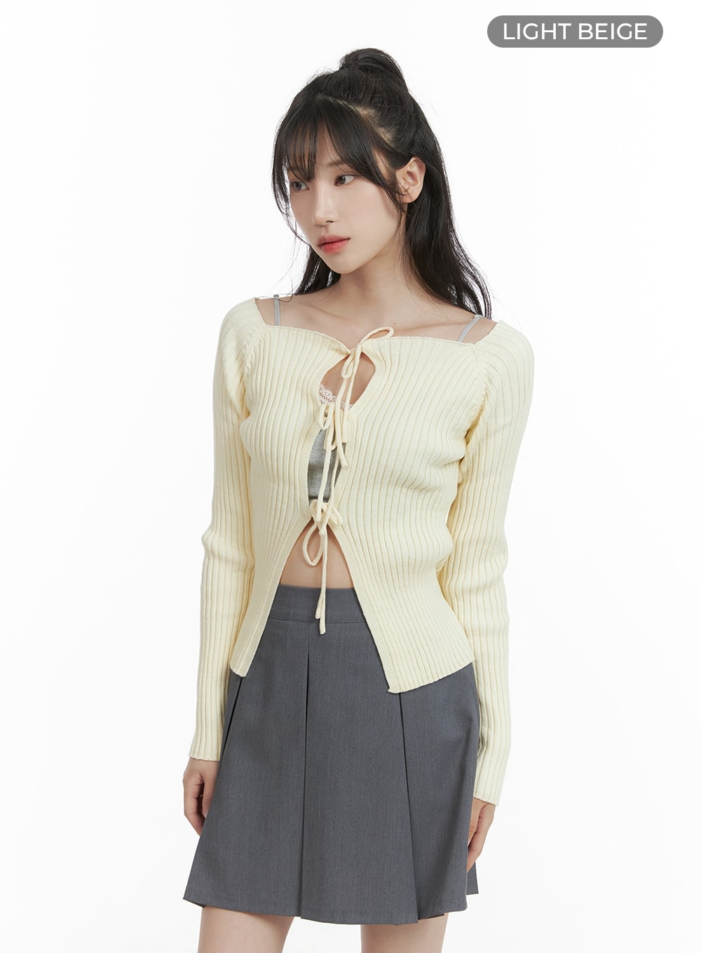 Ribbon Tie Cut-Out Cardigan CA403