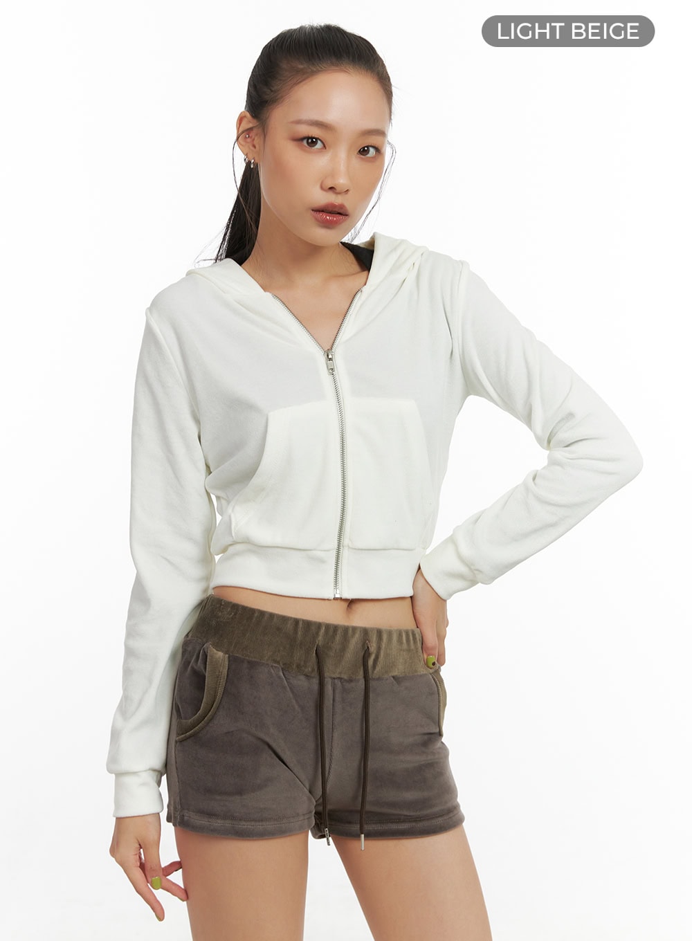 Solid Velvet Crop Hoodie CO424