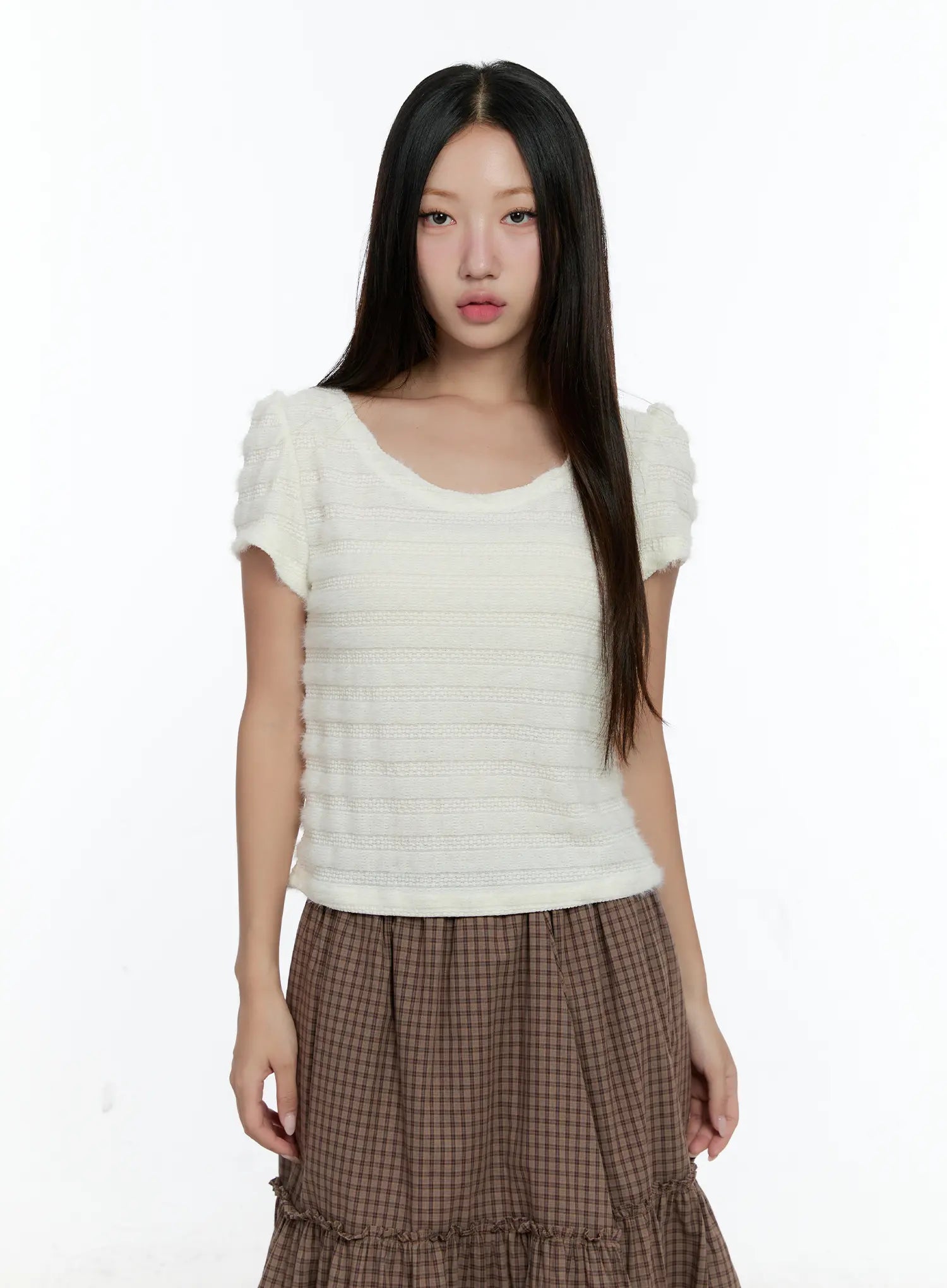 Soft Stripe Puff Sleeve Top CS517