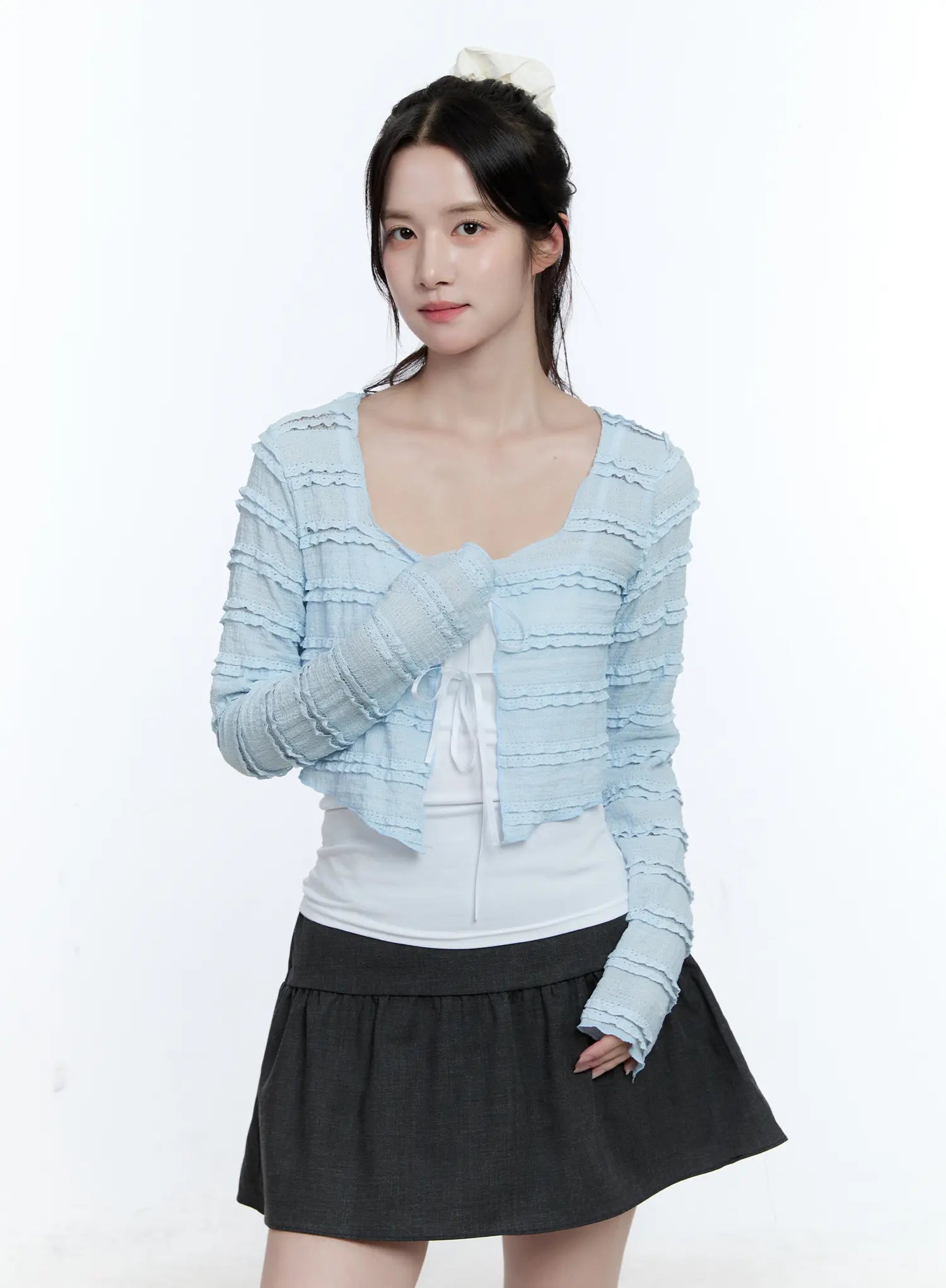 Elegant Sheer Frill Ribbon Cardigan CG514