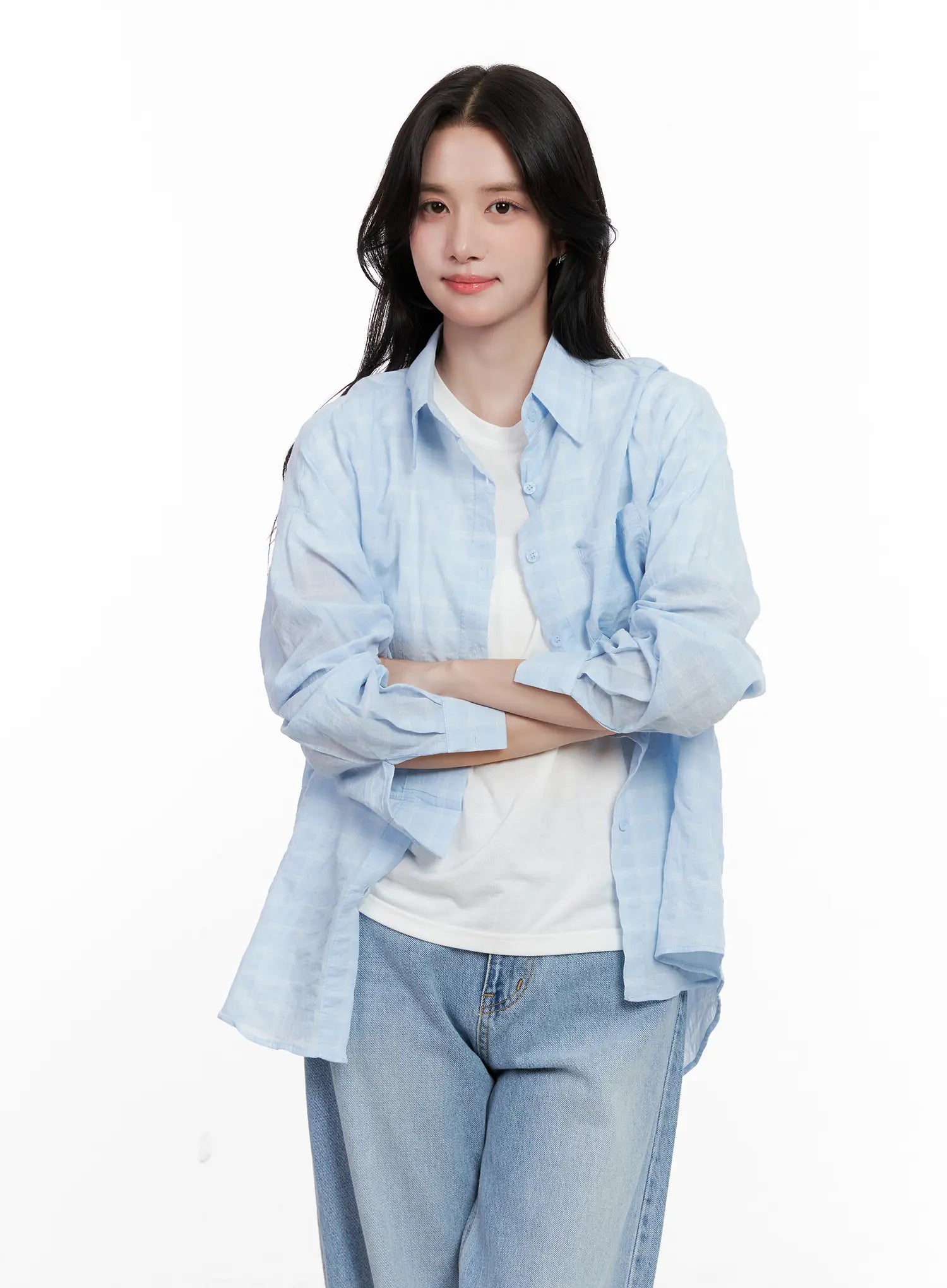Oversized Plaid Button-Down Shirt CL515