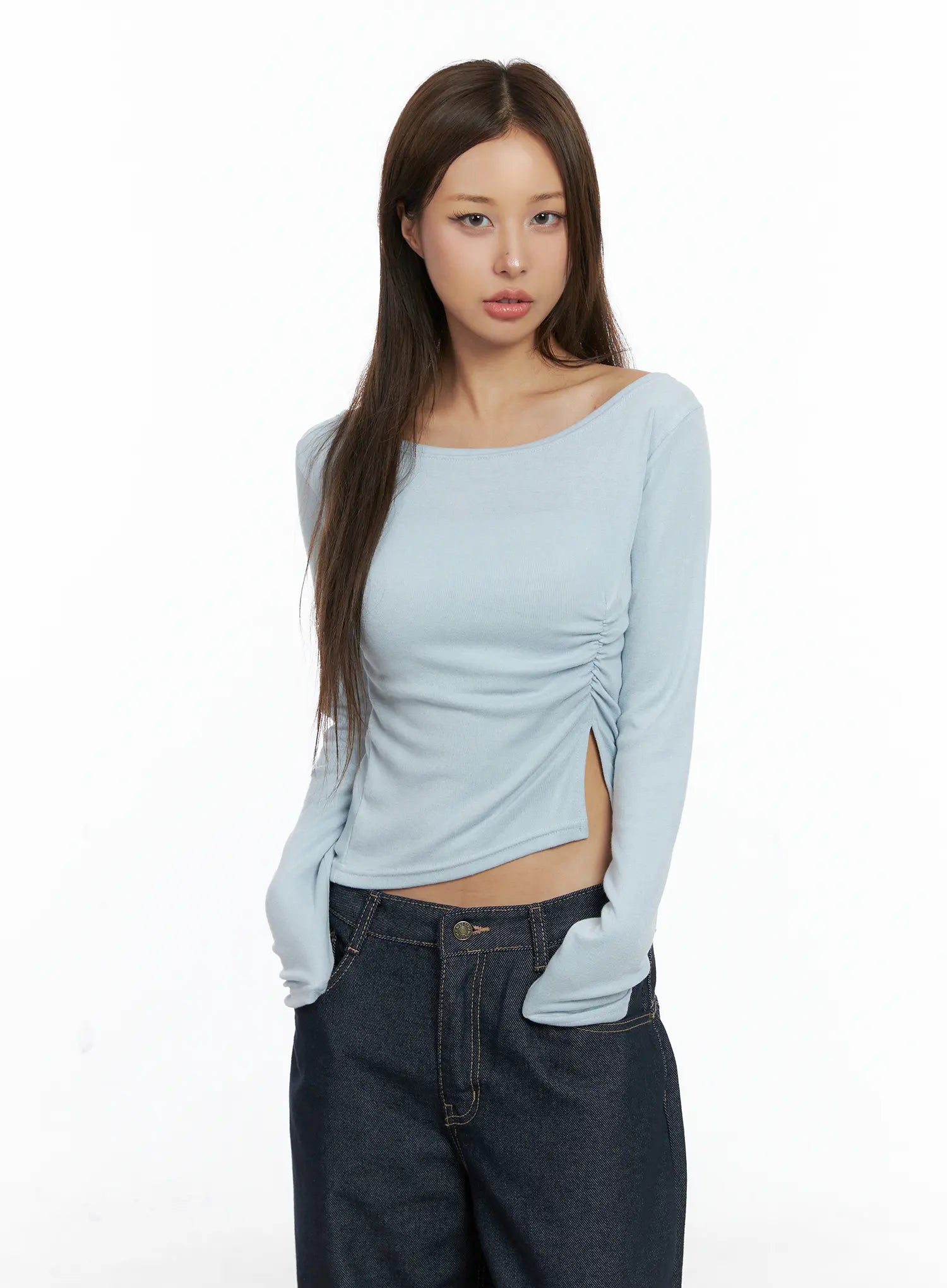 Side-Slit Long Sleeve Crop Top CS505