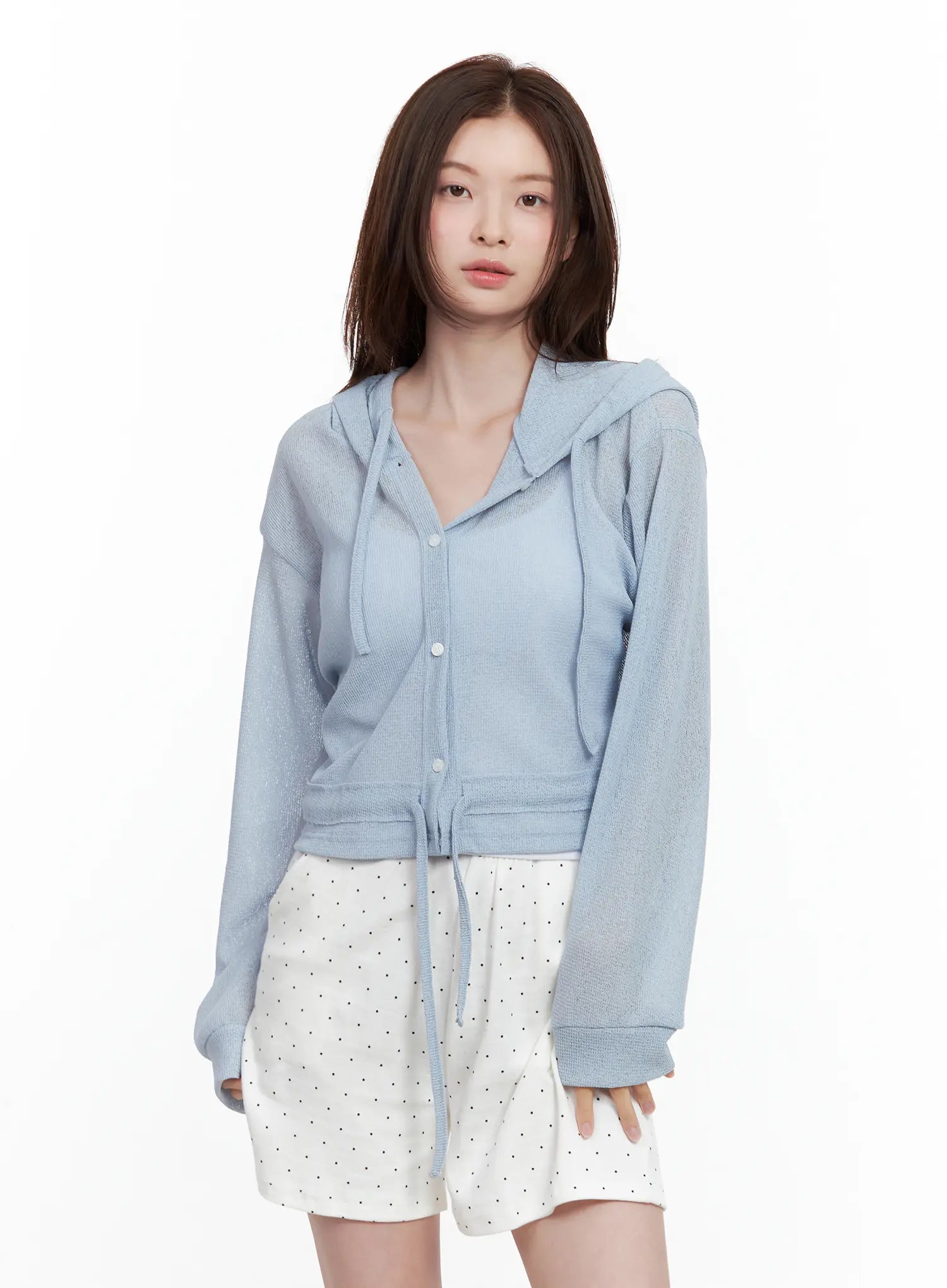Mesh Button-Up Hoodie Cardigan CL502