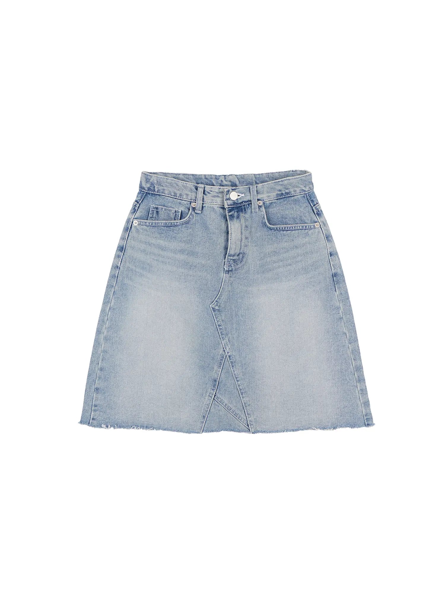 Frayed-Hem Denim Midi Skirt CL529