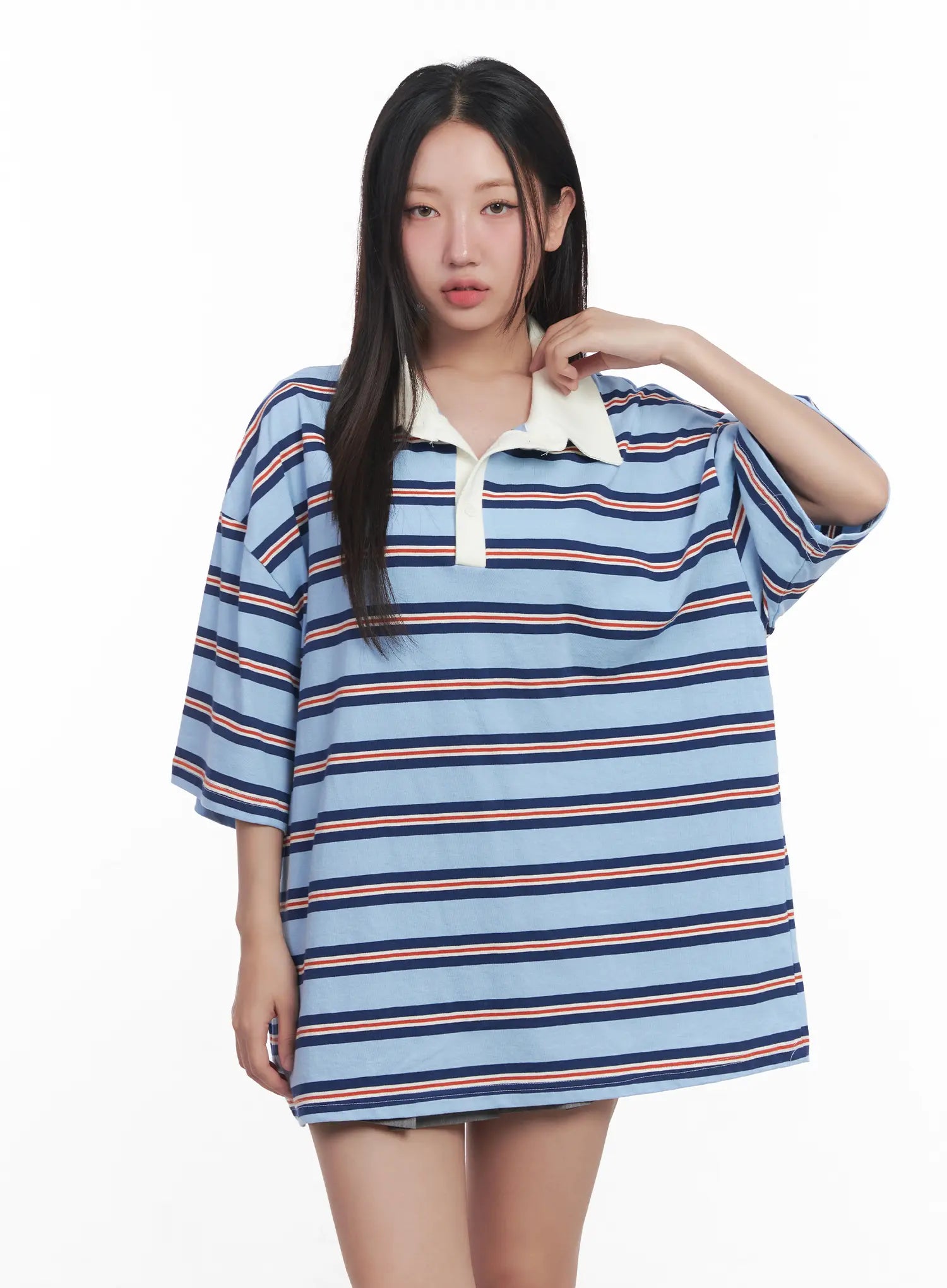 Oversized Striped Polo Shirt CU517