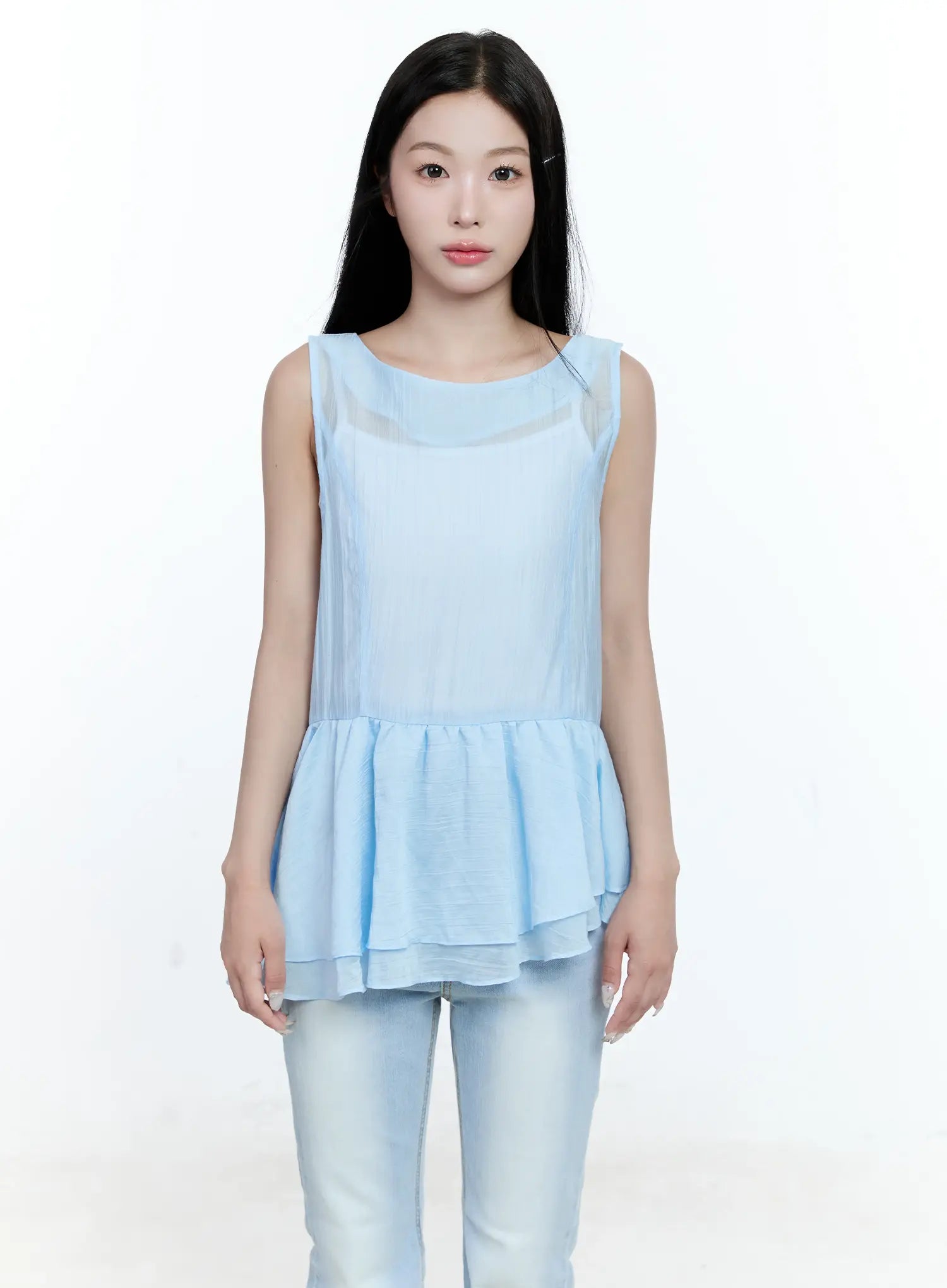 Asymmetric Ruffle Sleeveless Blouse CG513