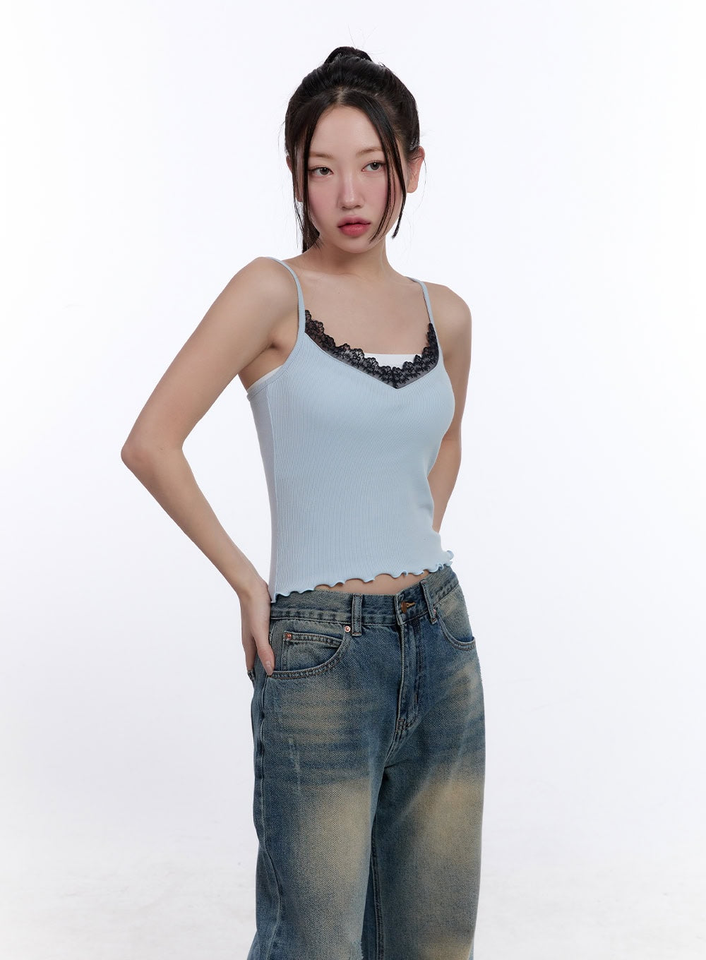 Lace-Trim Crop Tank Top CJ509