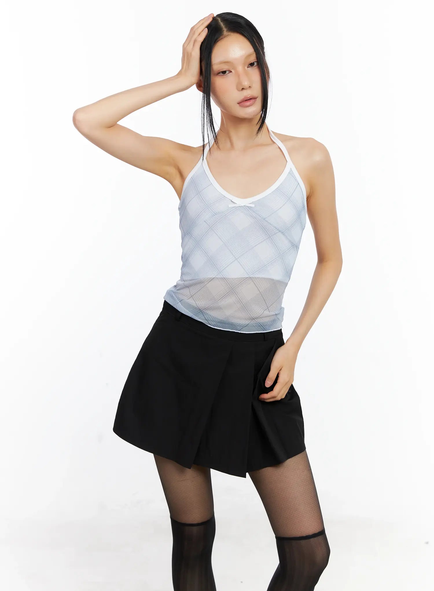 Sheer Plaid Halter Top CL529