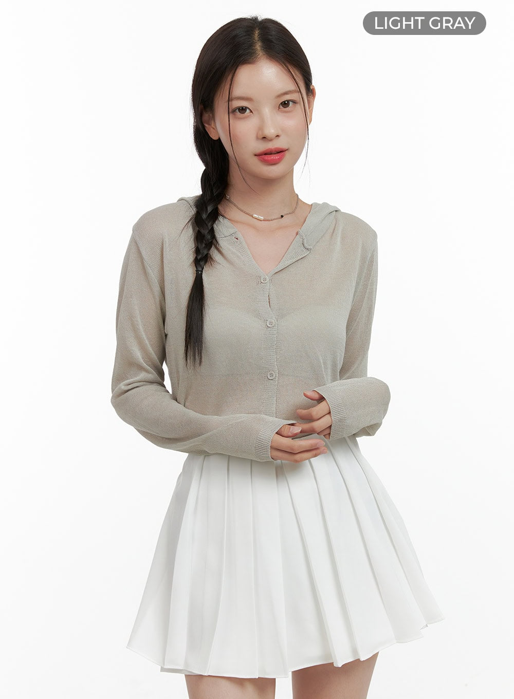 Sheer Button Hooded Cardigan OL411