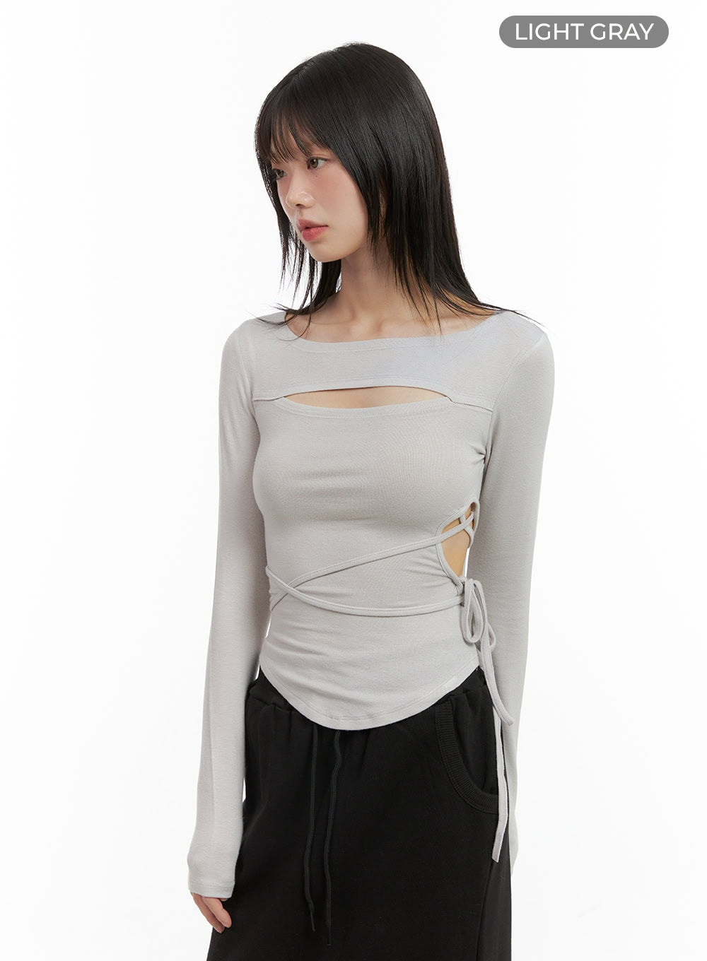 Cut-Out Tie Long Sleeve Crop Tee CG426