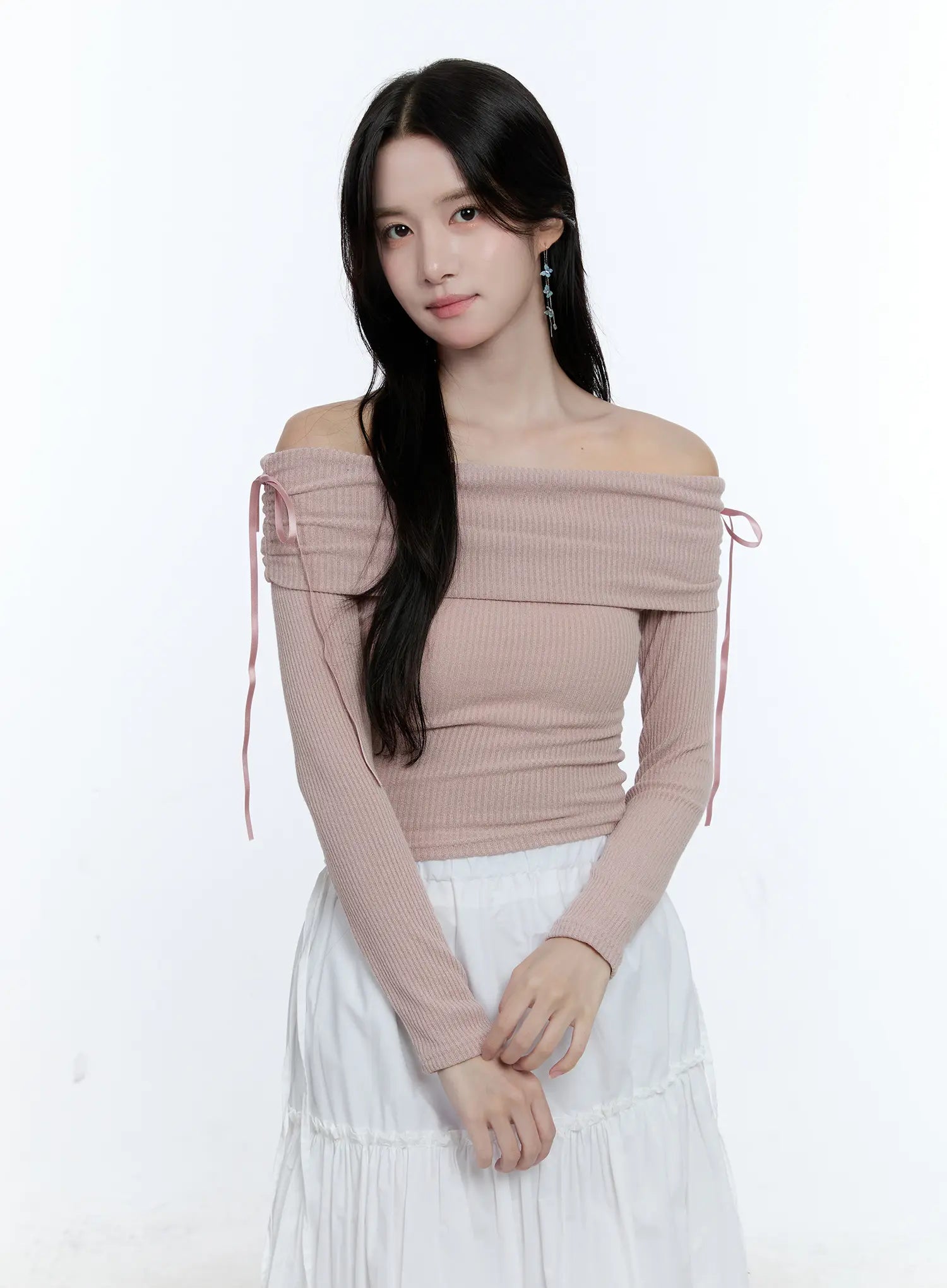 Off-Shoulder Ruched Knit Top CG512