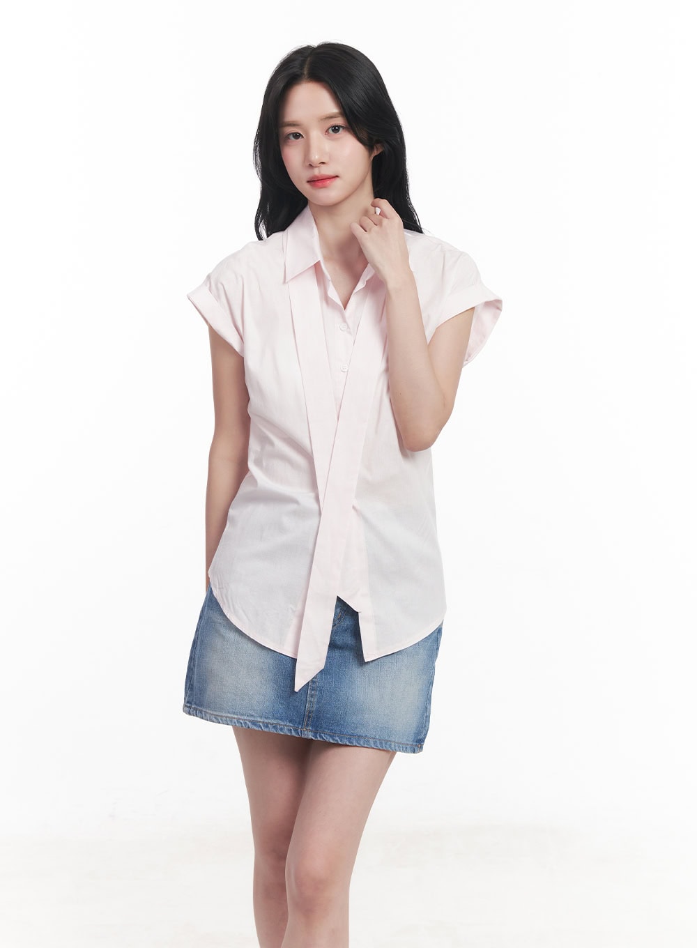 Collared Blouse Top Neck-Tie Set CY523