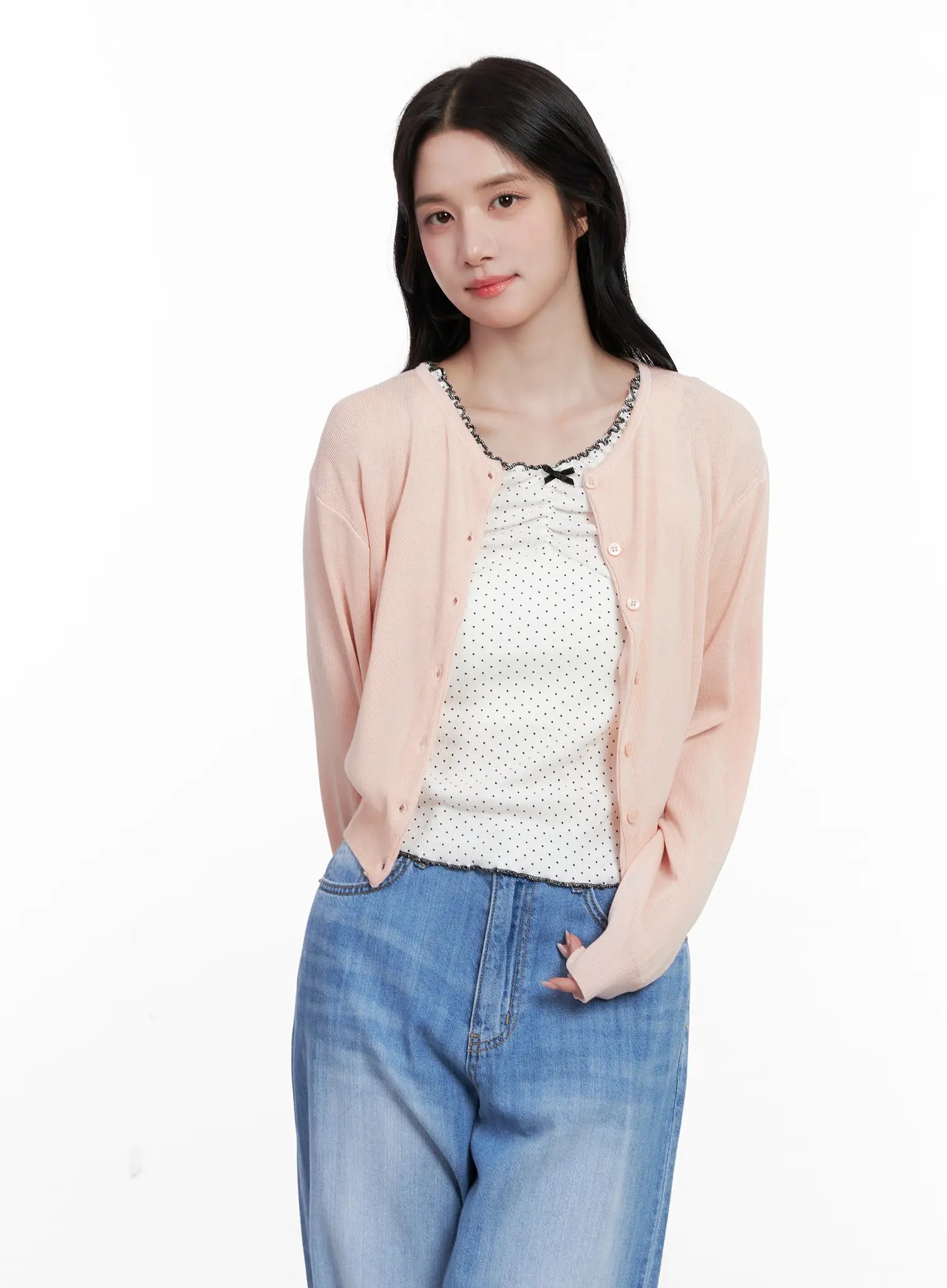 Round-Neck Mesh Knit Cardigan CL516