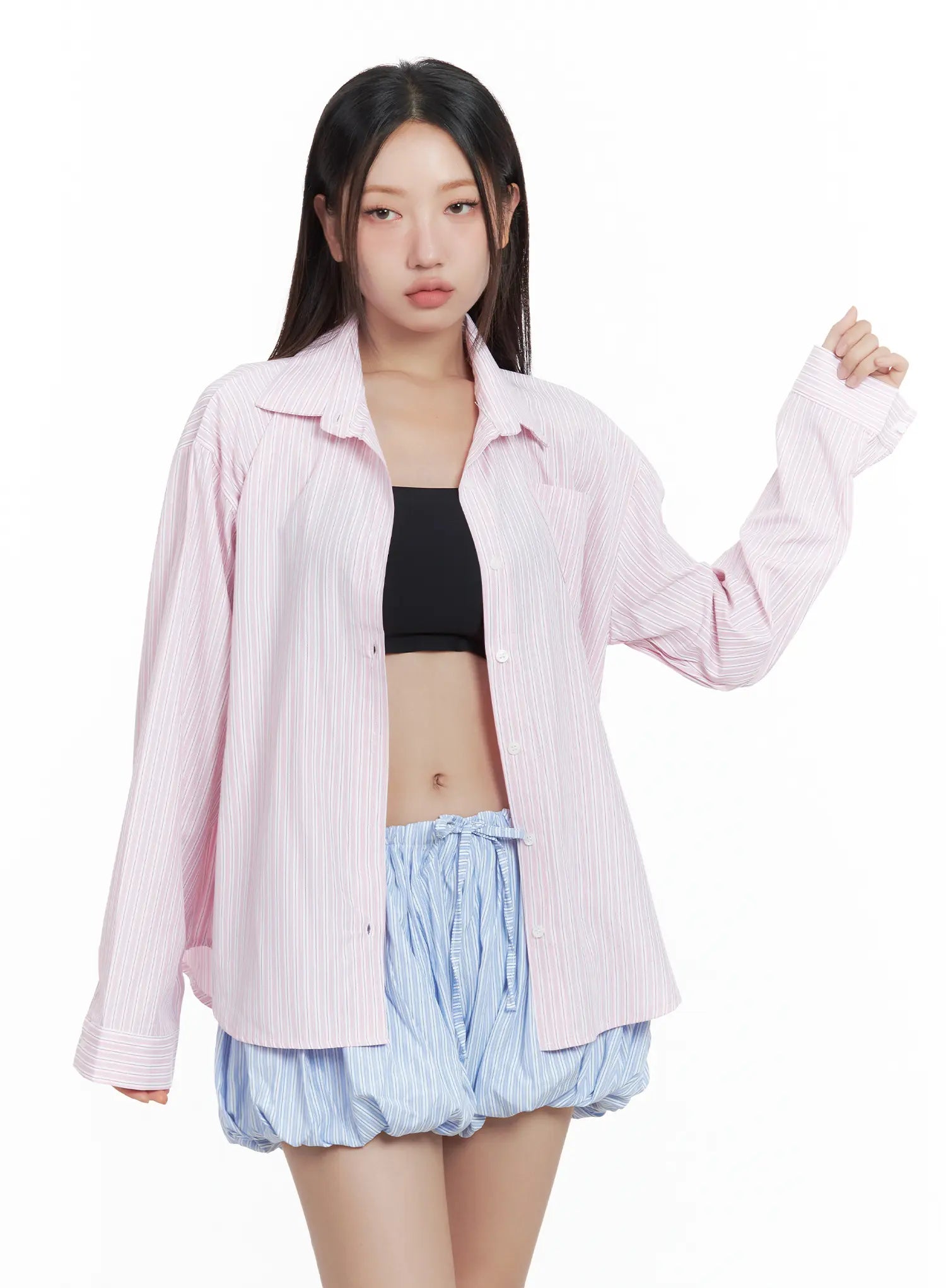 Striped Loose-Fit Button-Up Shirt CL509