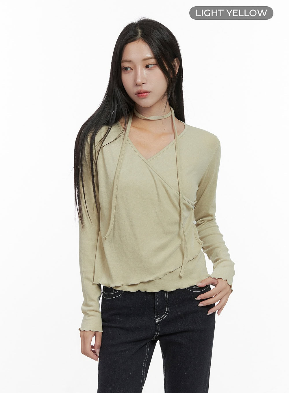 Elegant Buttoned Wrap Long Sleeve Top CS430