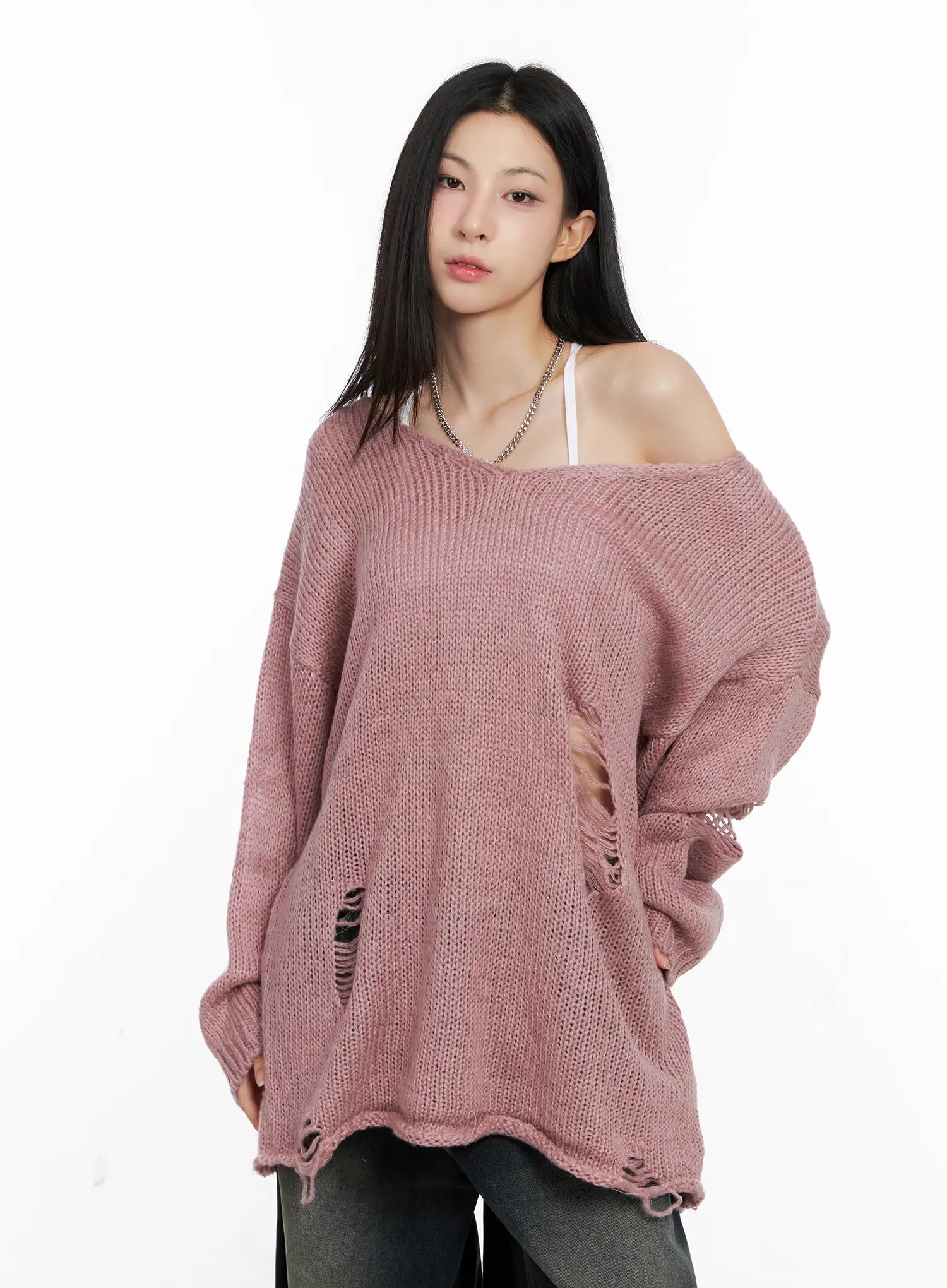 Distressed Loose Knit Sweater CG522