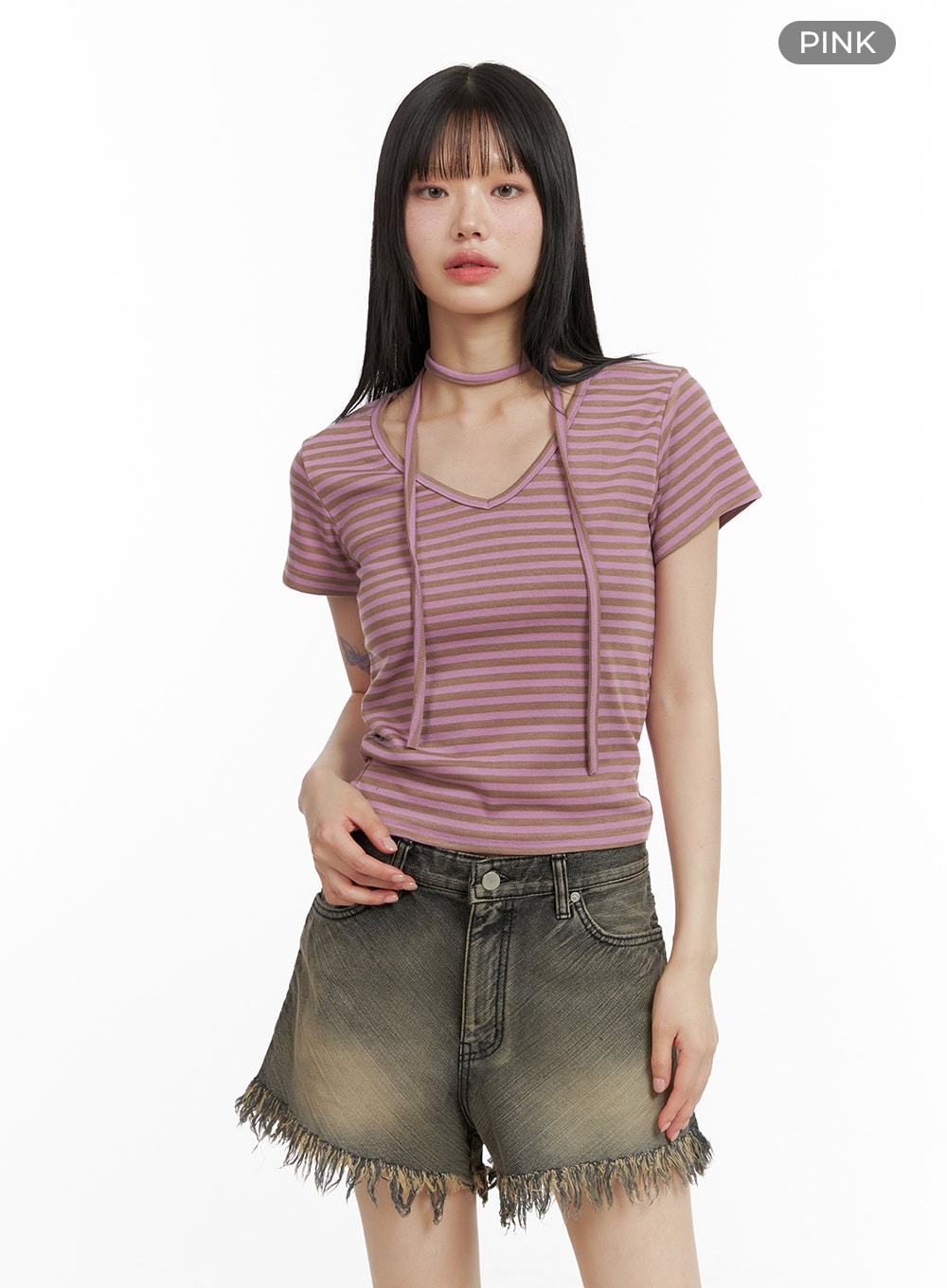 Stripe V-Neck T-Shirt CL401