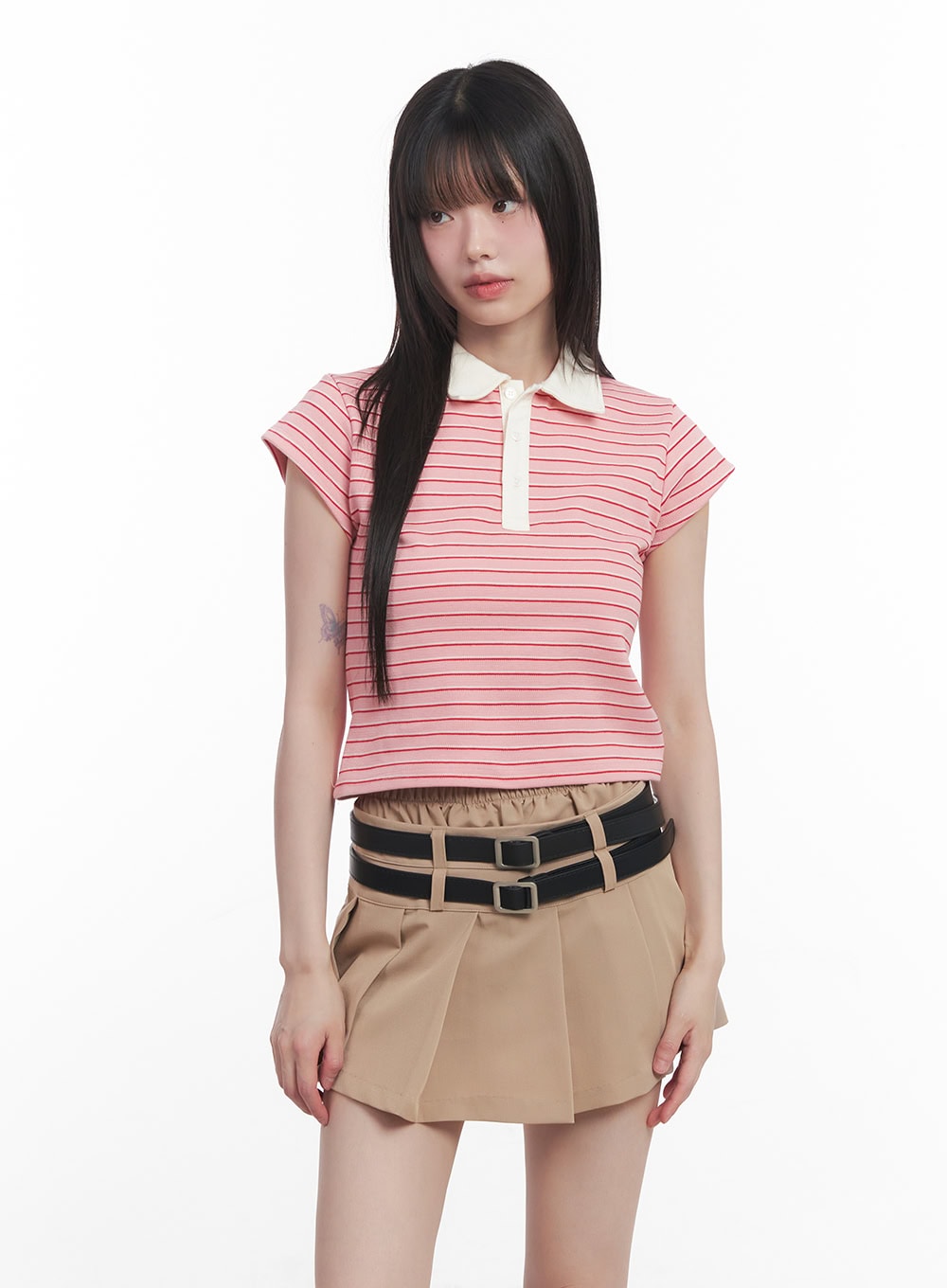 Striped Crop Polo Shirt CU506