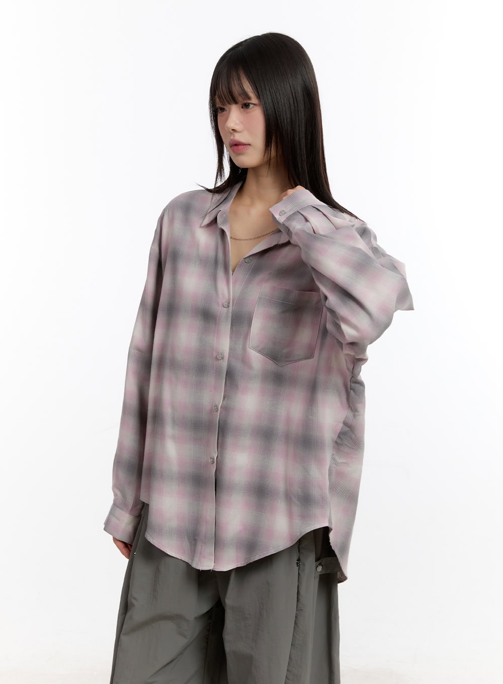 Oversize Checkered Collared Shirt CA509