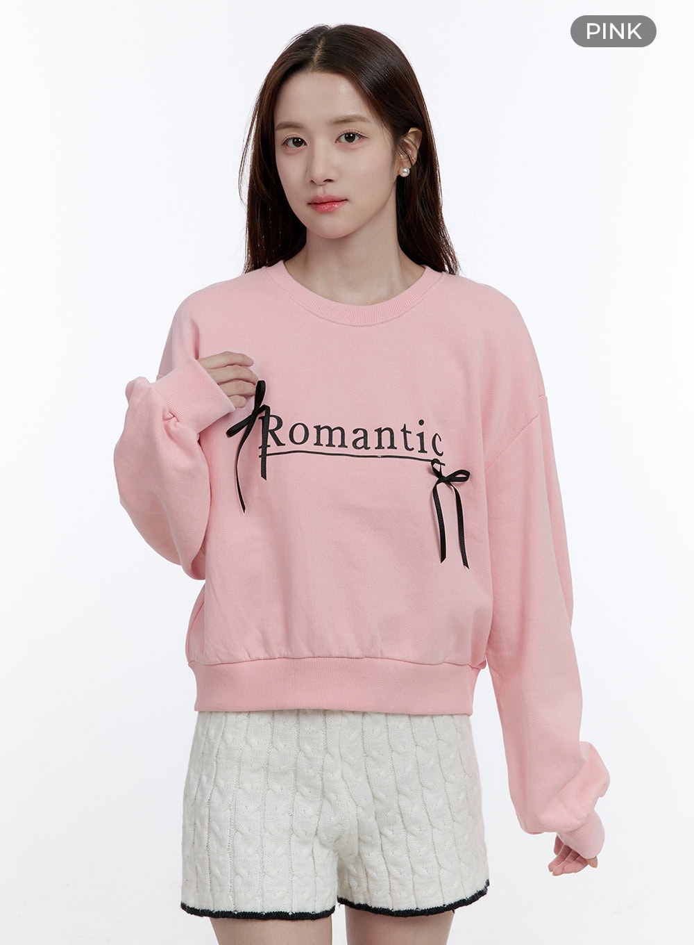 Cozy Ribbon Lettering Sweatshirt OO407