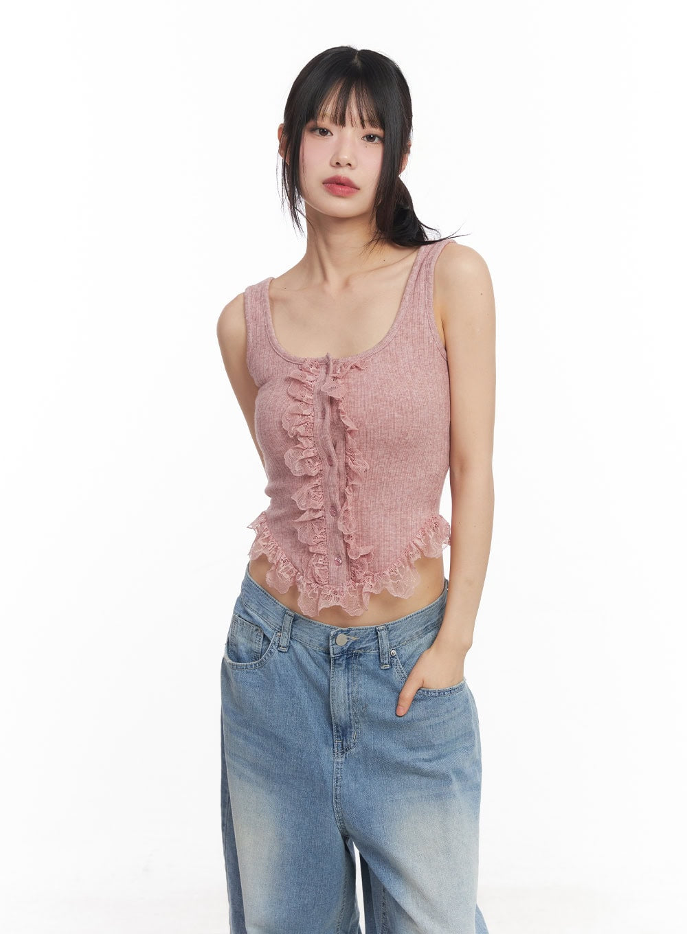 Lace Buttoned Crop Tank Top CY512
