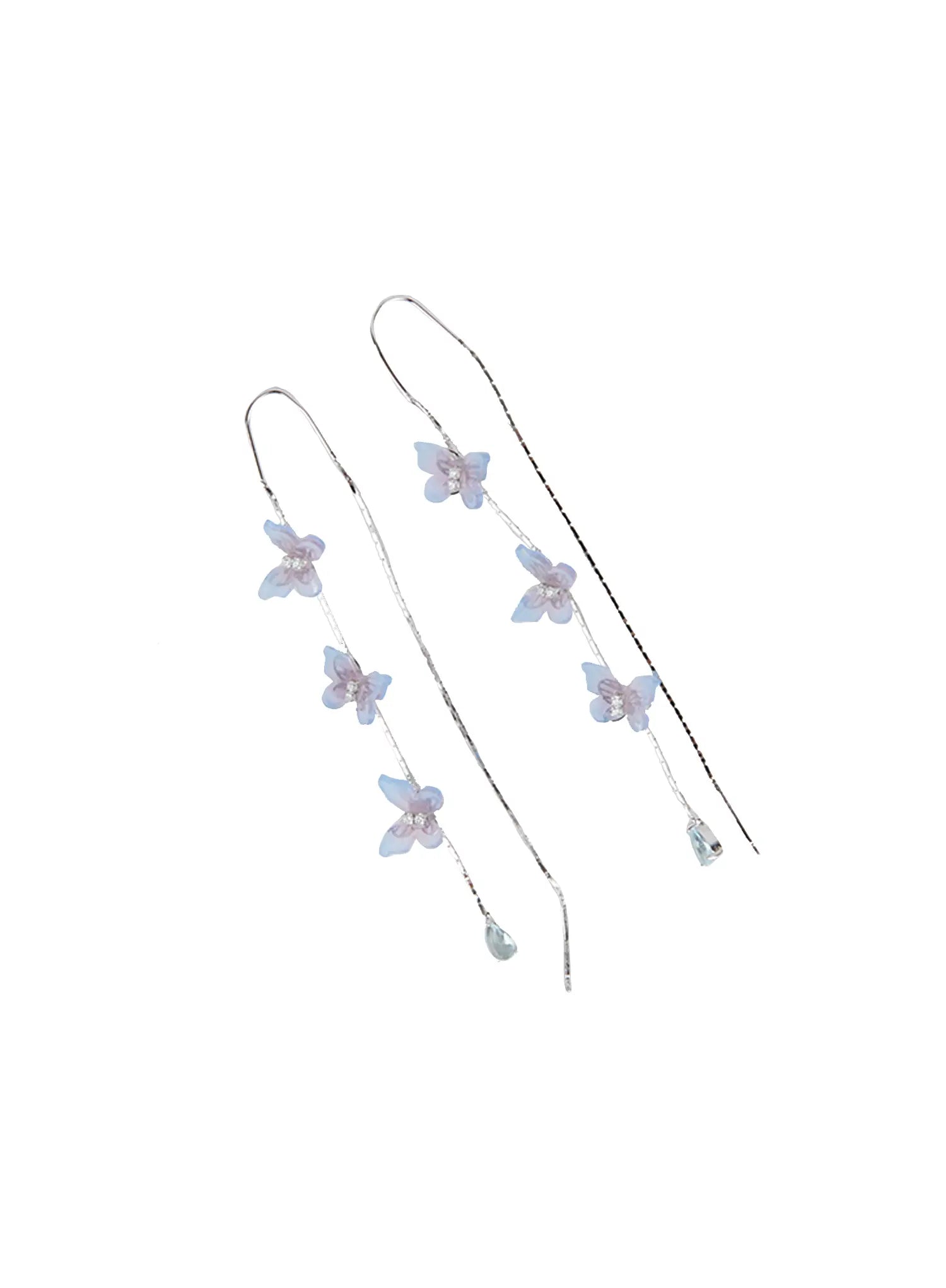 Blue Butterfly Drop Threader Earrings CC0608