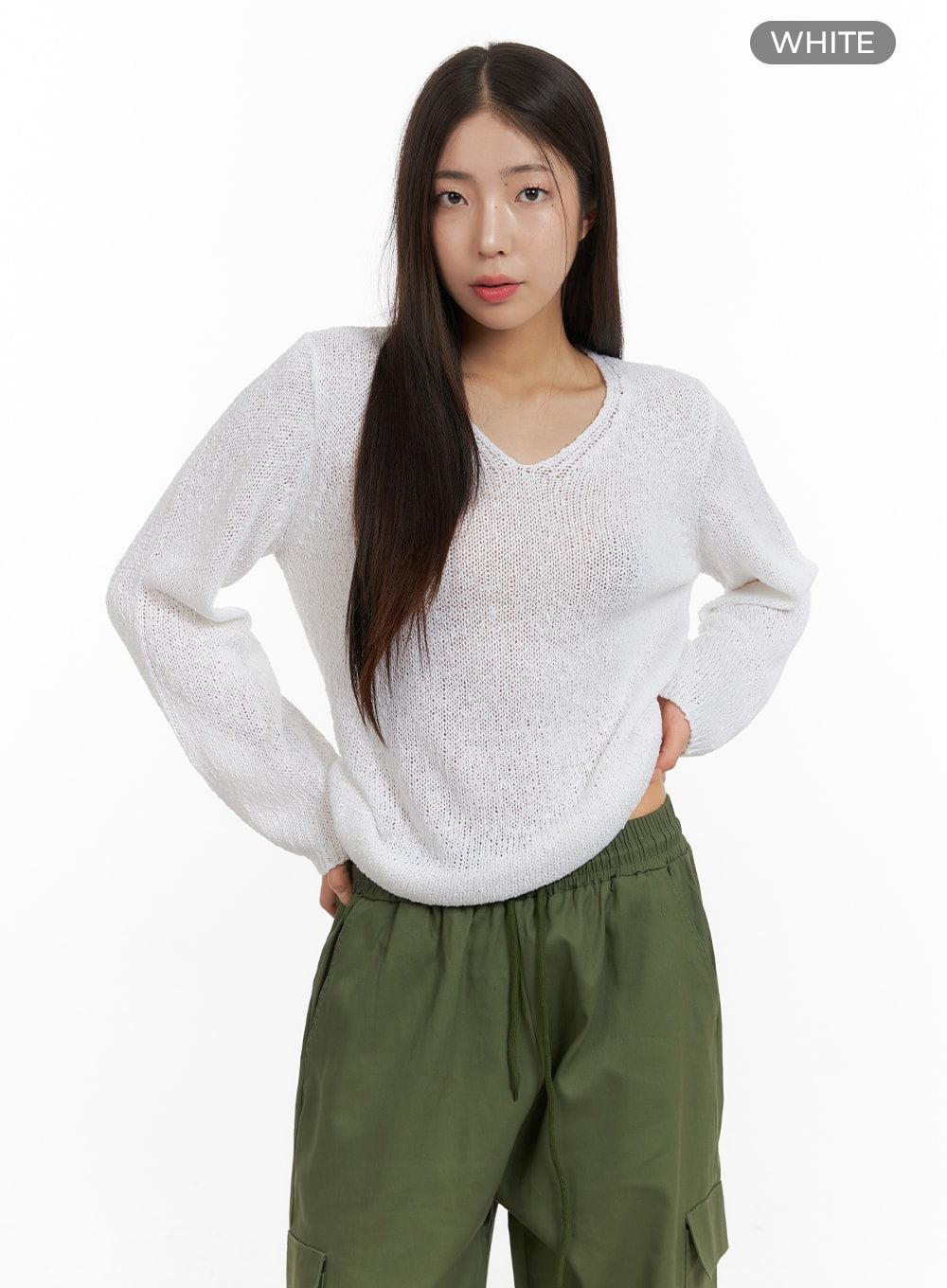 V-Neck Sheer Sweater OA429