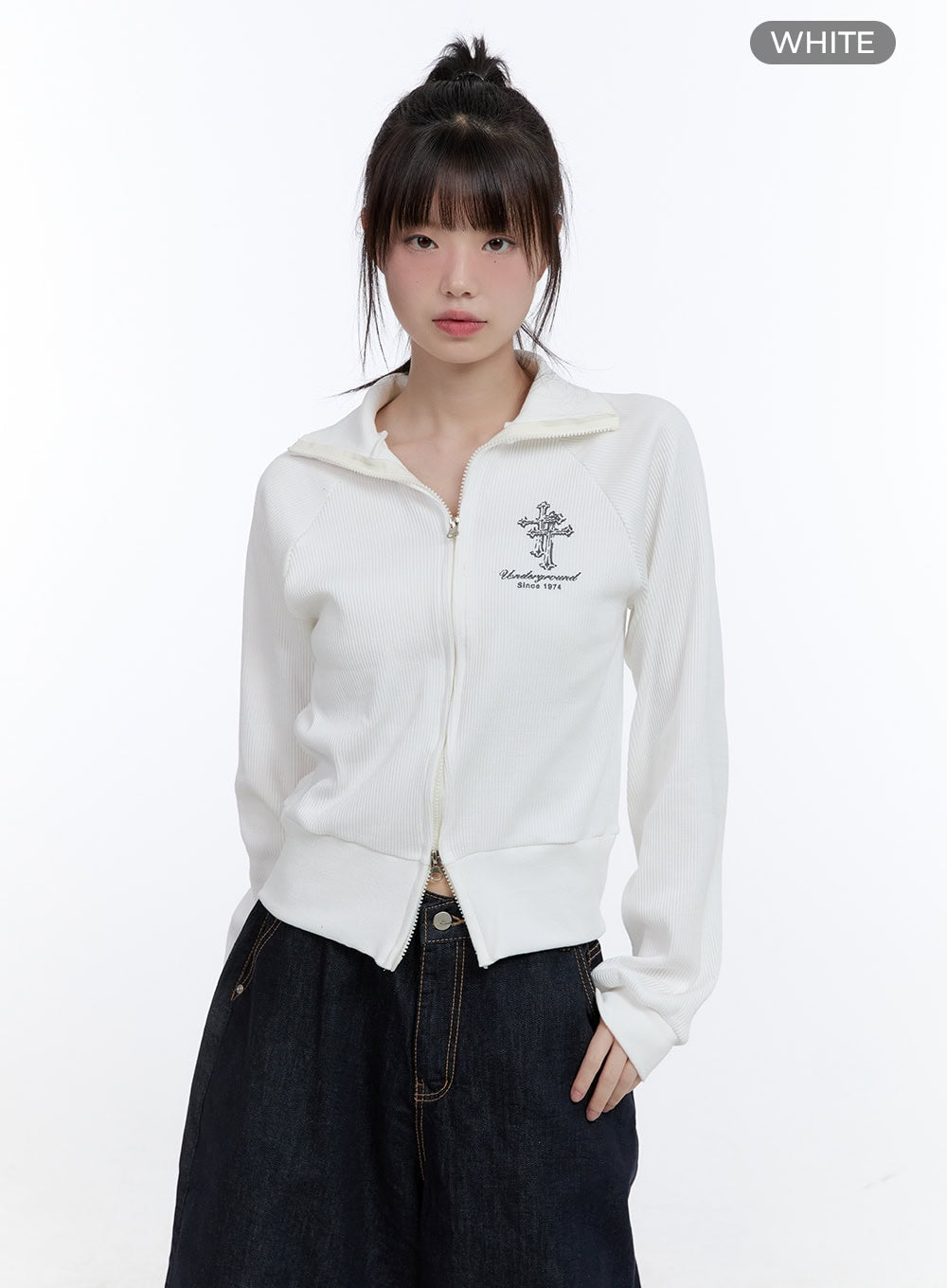 Cotton Two-Way Zip-Up Graphic Sweat Hoodie CG413