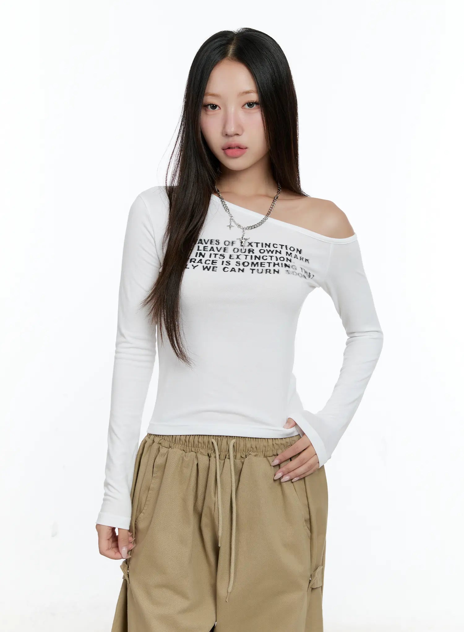 One-shoulder Lettering Long Sleeve CS517