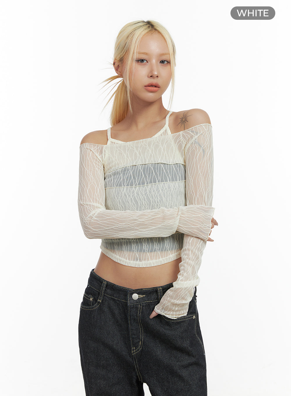 Sheer Bliss Off Shoulder Crop Top CO415