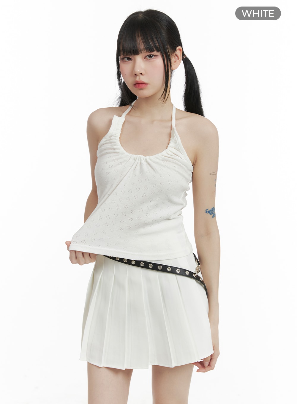 Rib Shirred Halter Top OM426