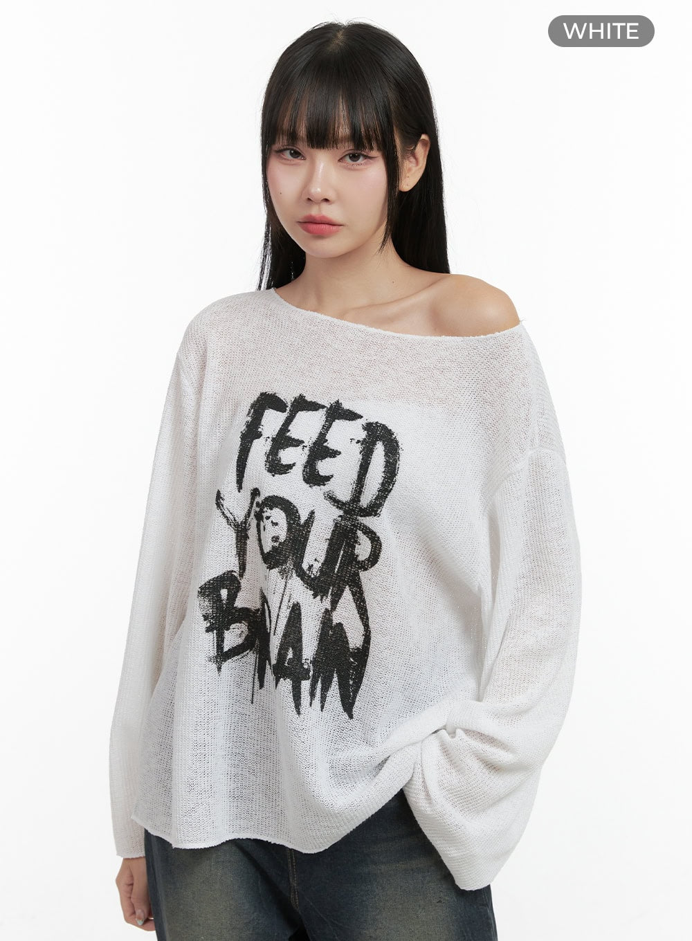 Lettered Boat Neck Off-Shoulder Knit OS410