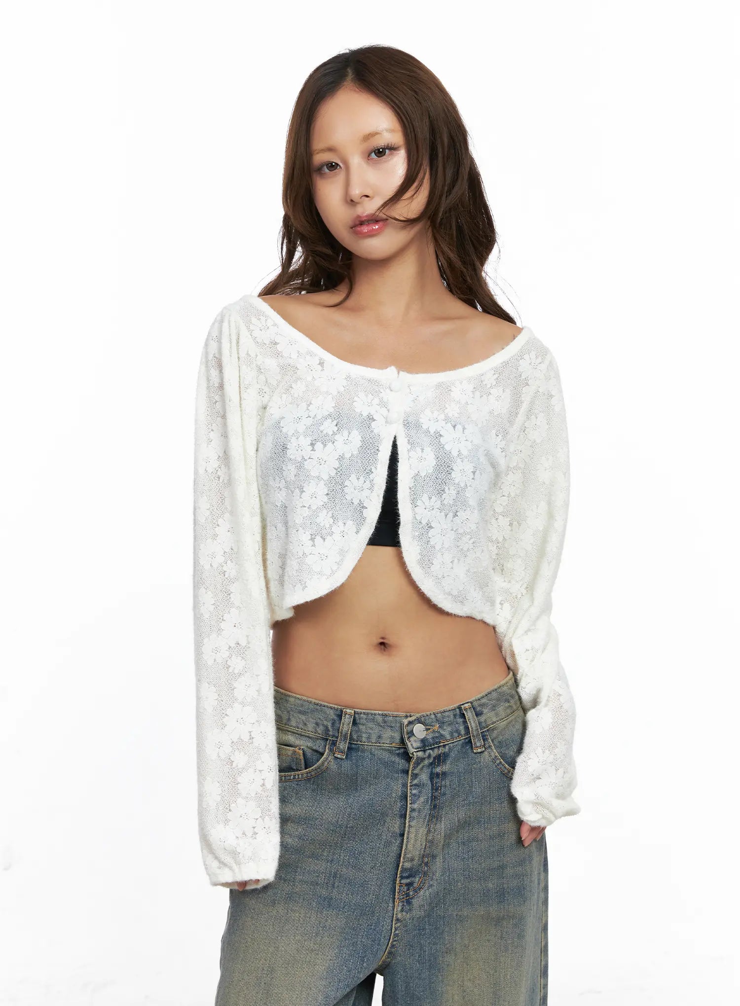 Sheer Lace Buttoned Bolero CO513