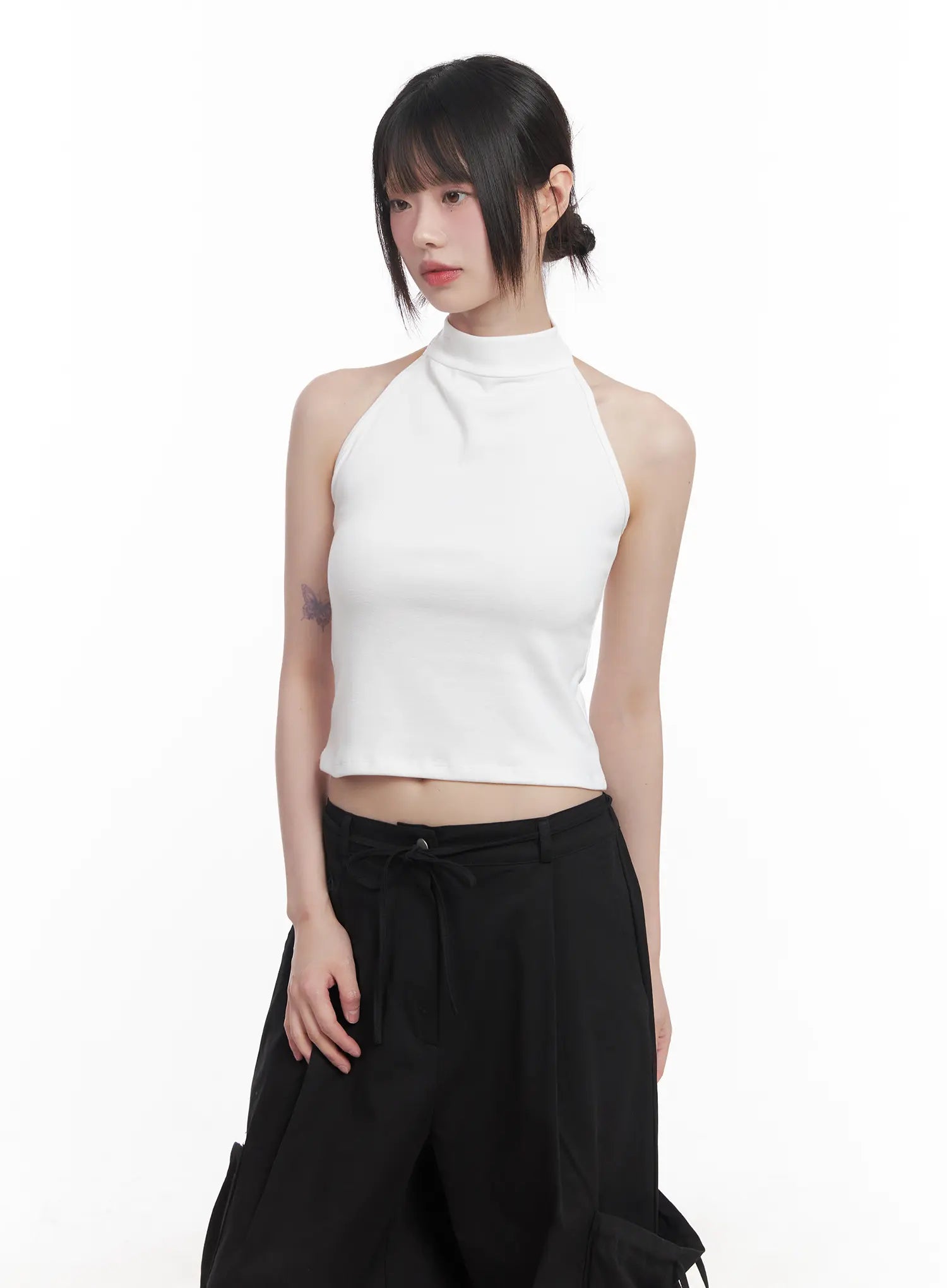 Buttoned Halter Neck Crop Top CU518