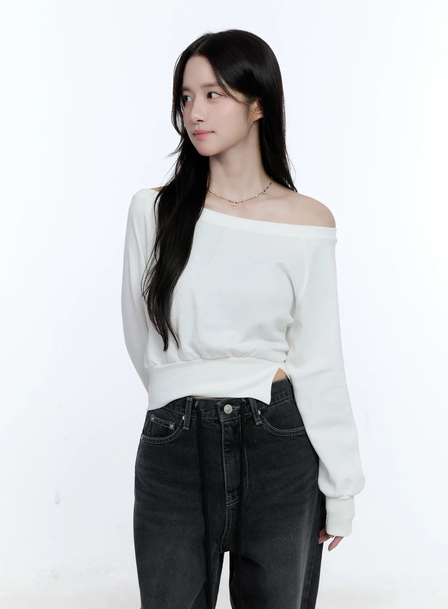 Asymmetric Off-Shoulder Sweatshirt Top CG512