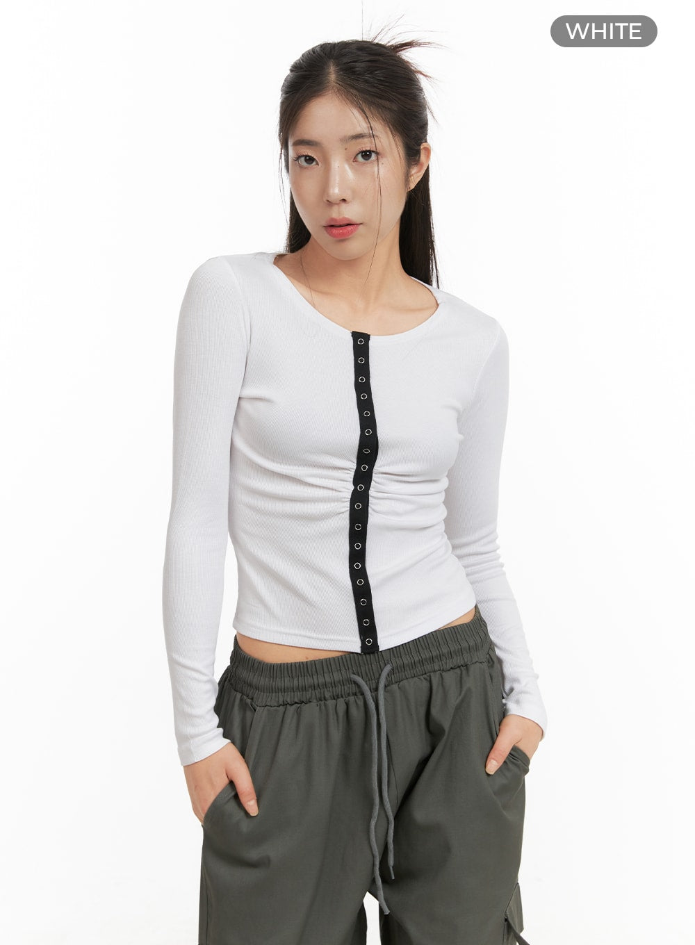 Solid Button Long Sleeve Top OA429