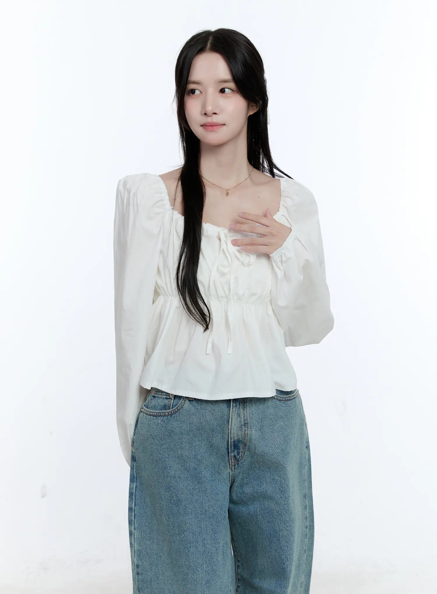 Puff-Sleeve Shirred Blouse CG512