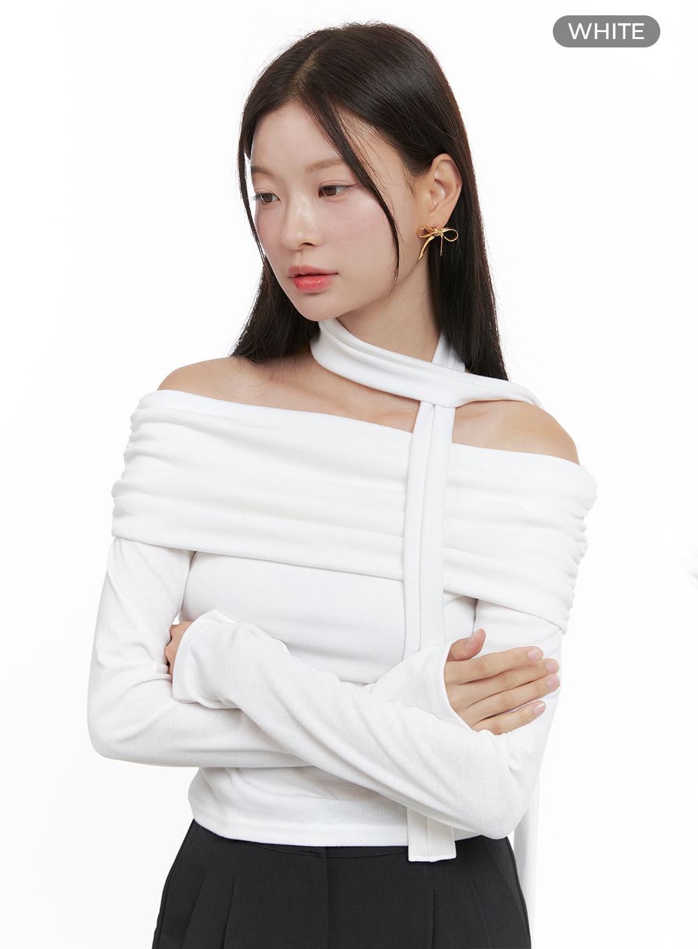 Off-Shoulder Crop Top with Scarf OG416