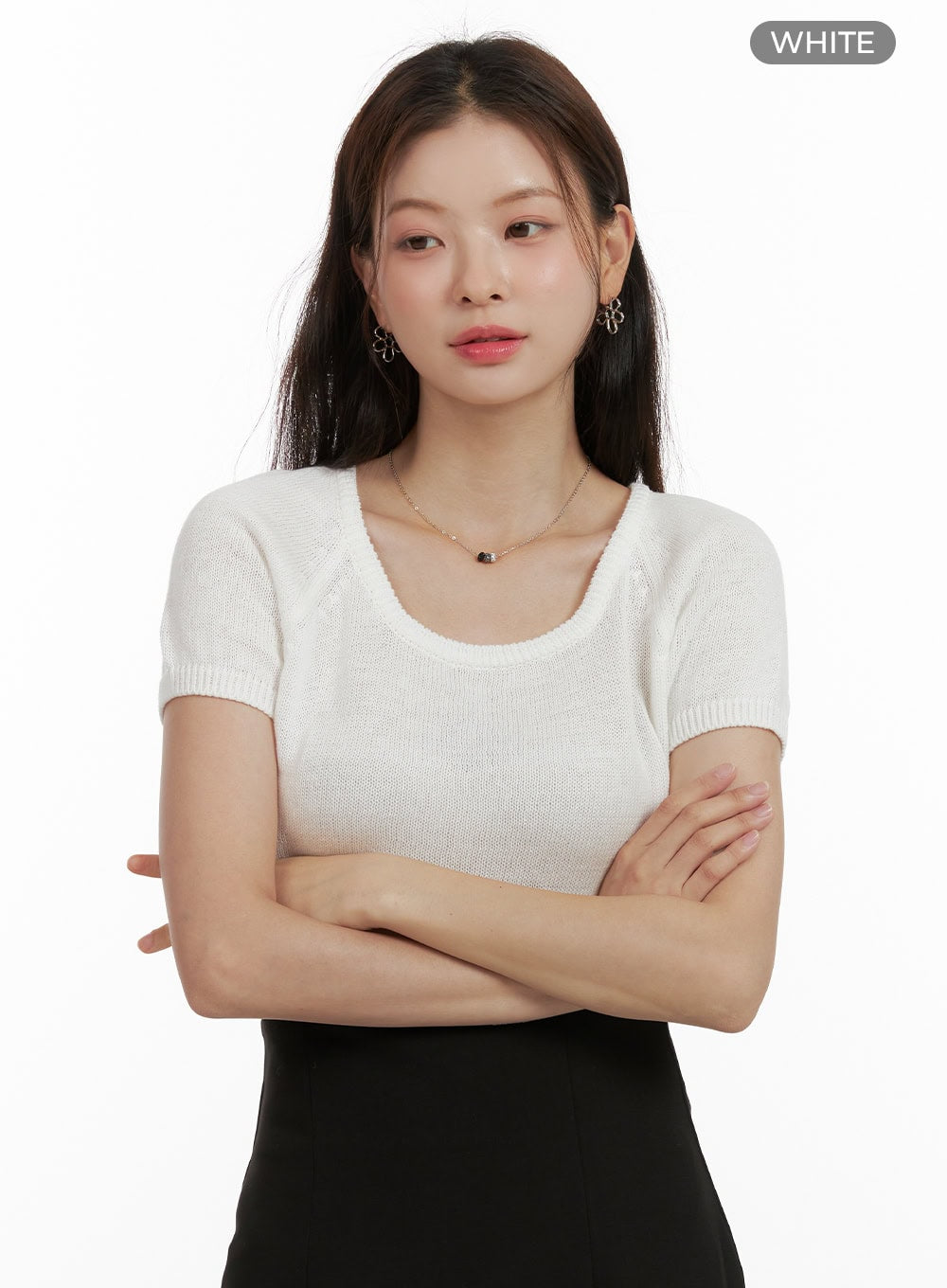 Round Neck Short Sleeve Knit Top OU411