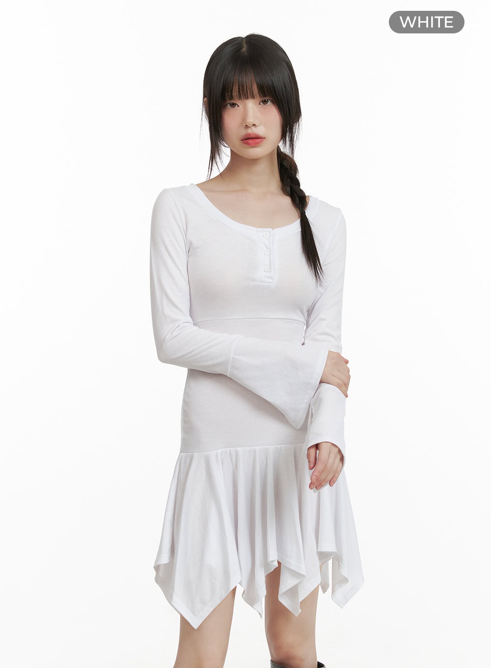 Scoop Neck Buttoned Mini Dress CY428