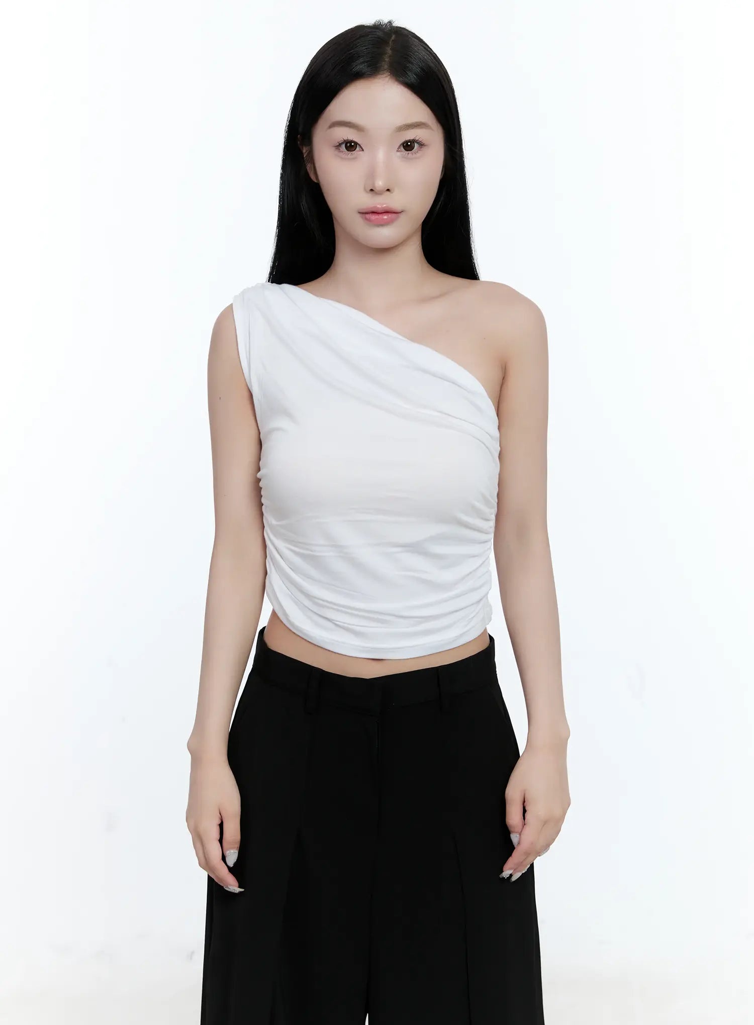 Asymmetric Ruched One-Shoulder Top CL530