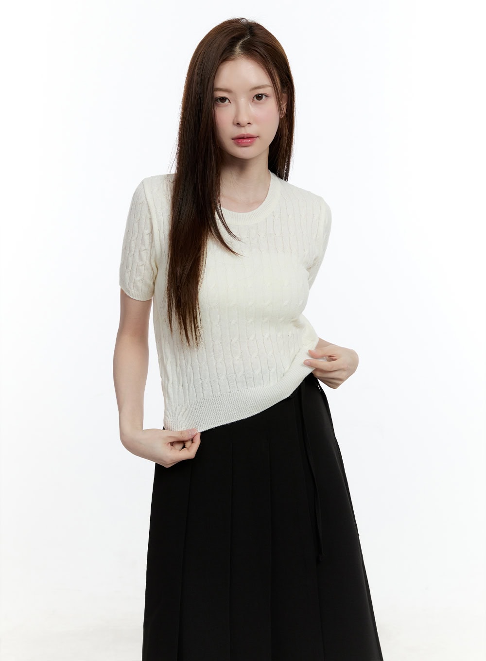 Cable Knit Short Sleeve Sweater CM521