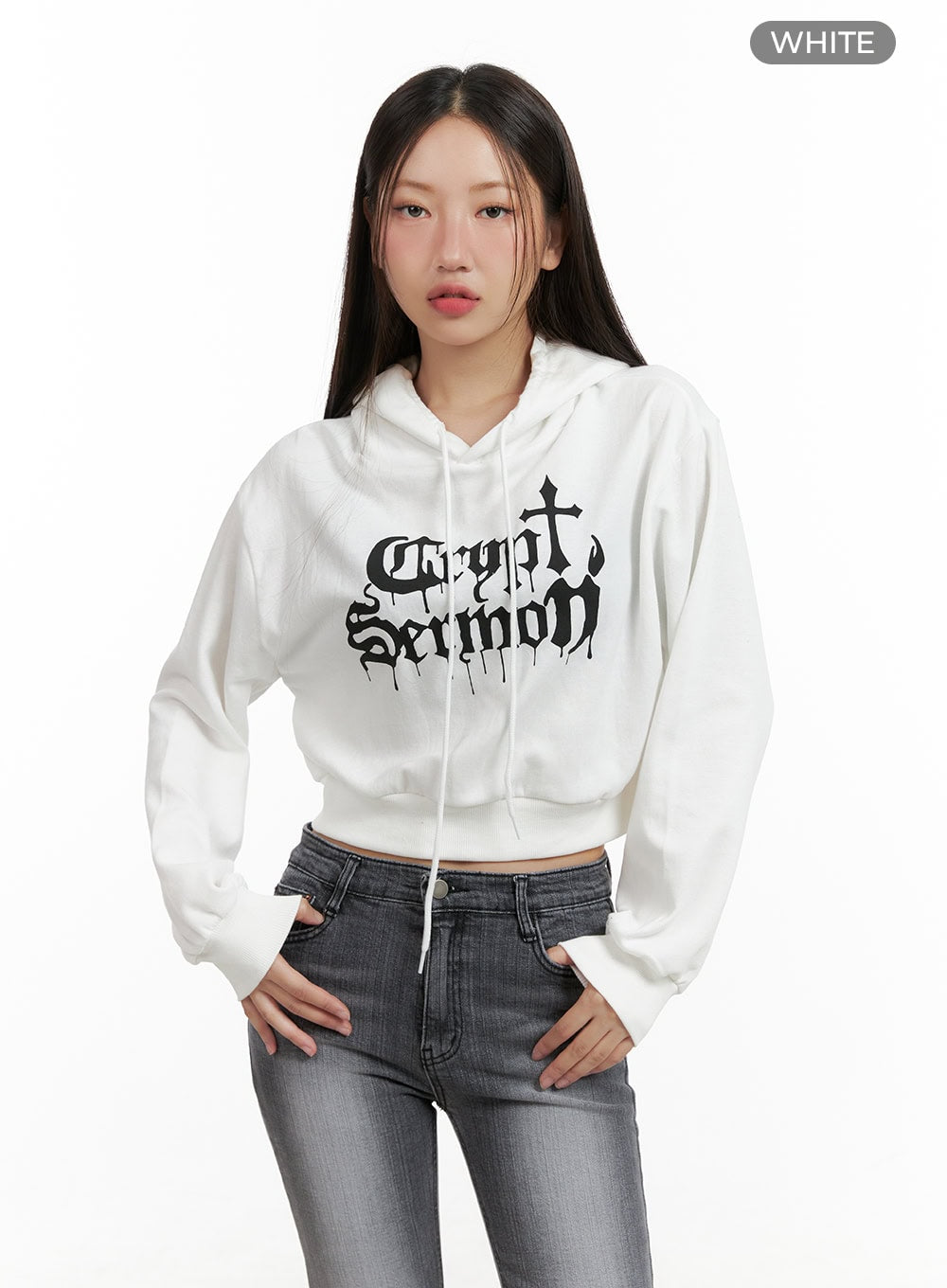 Graphic Cropped Sweat Hoodie CL431