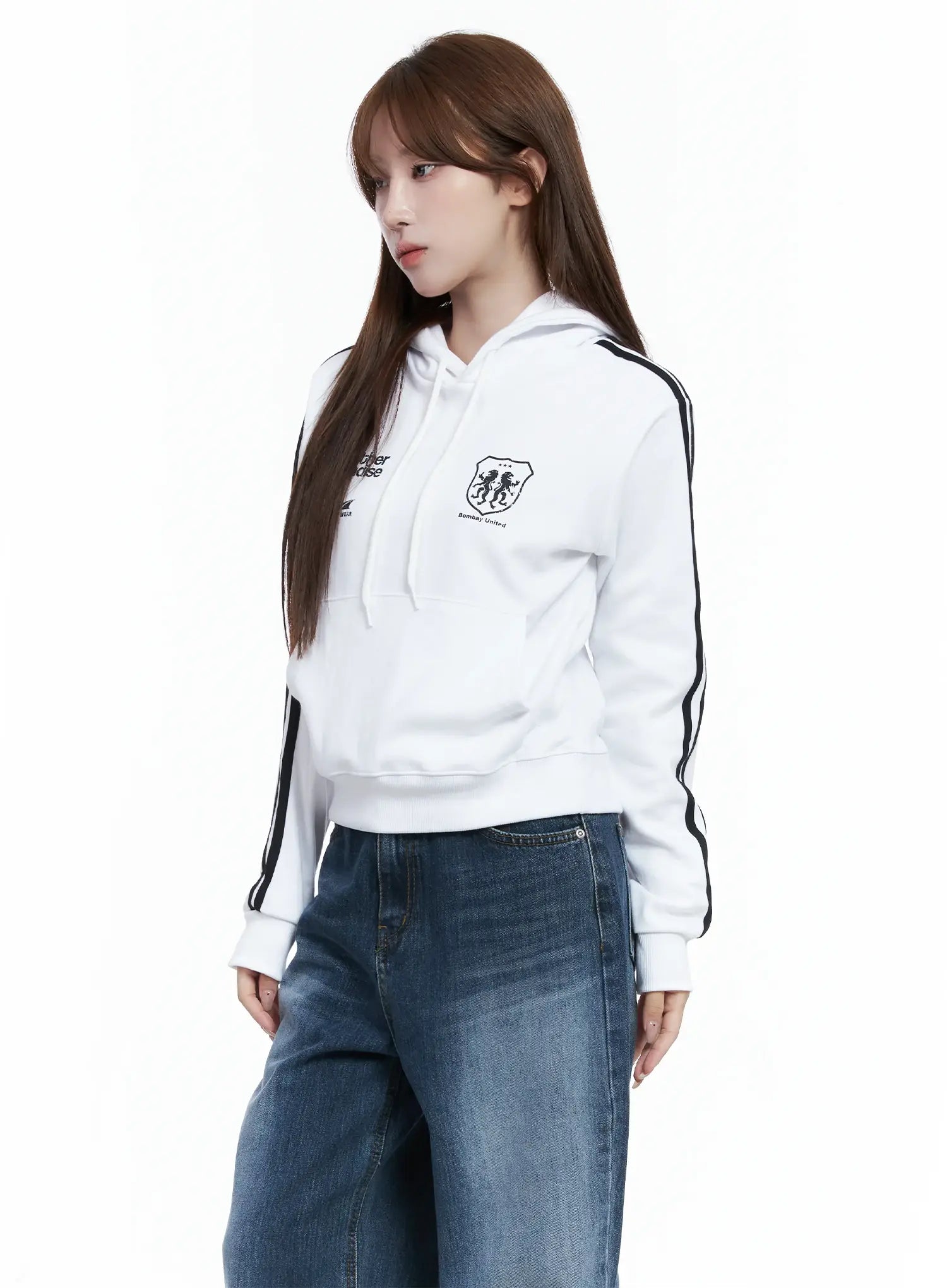 Striped Sleeve Crop Hoodie CS501