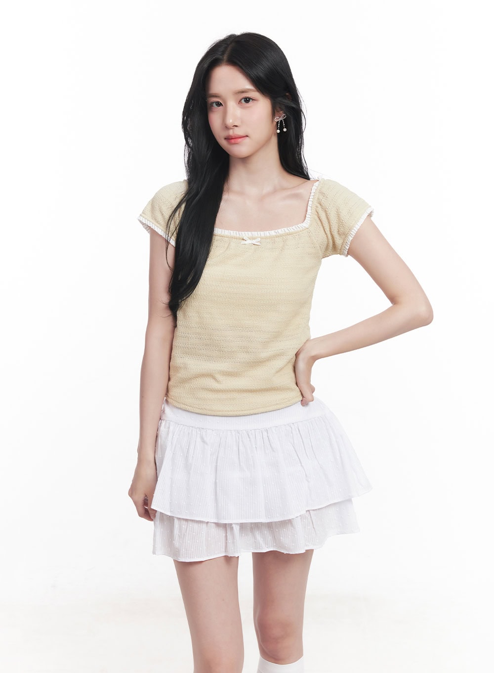 Ribbon Lace Square-Neck Crop Top CY523