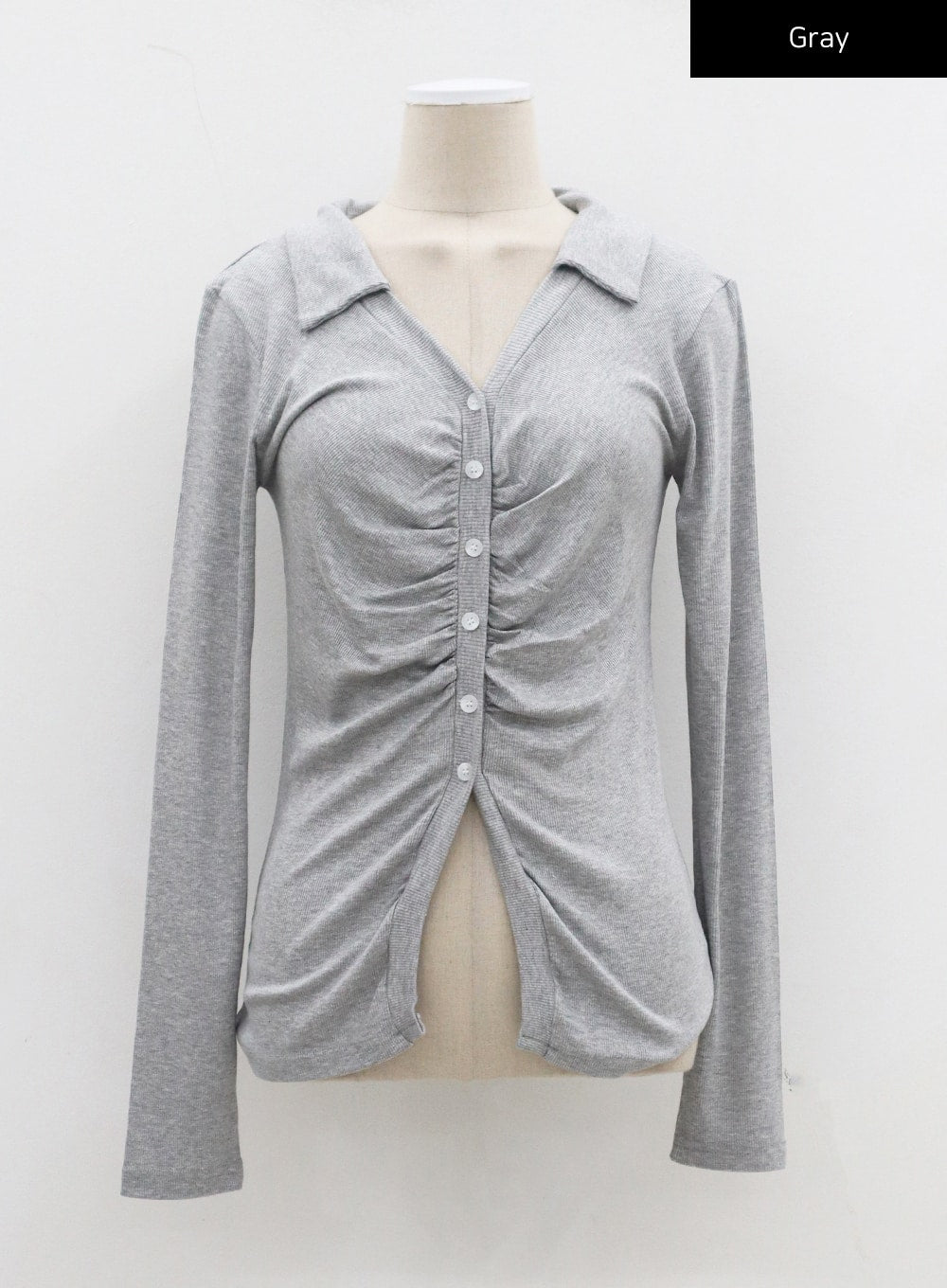 Ruffle Bust Button V-Neck Top CJ325