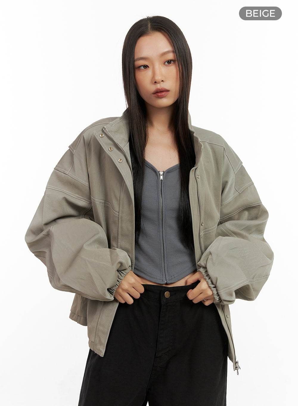 Washed Faux Leather Jacket CO424