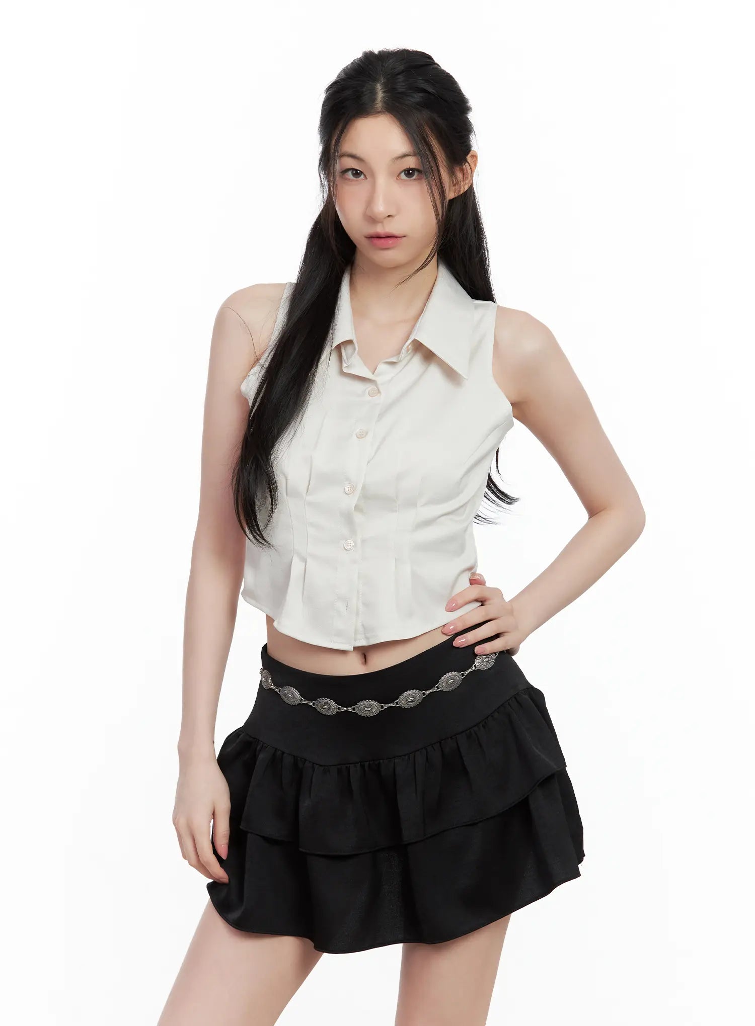 Sleeveless Collared Blouse CU530