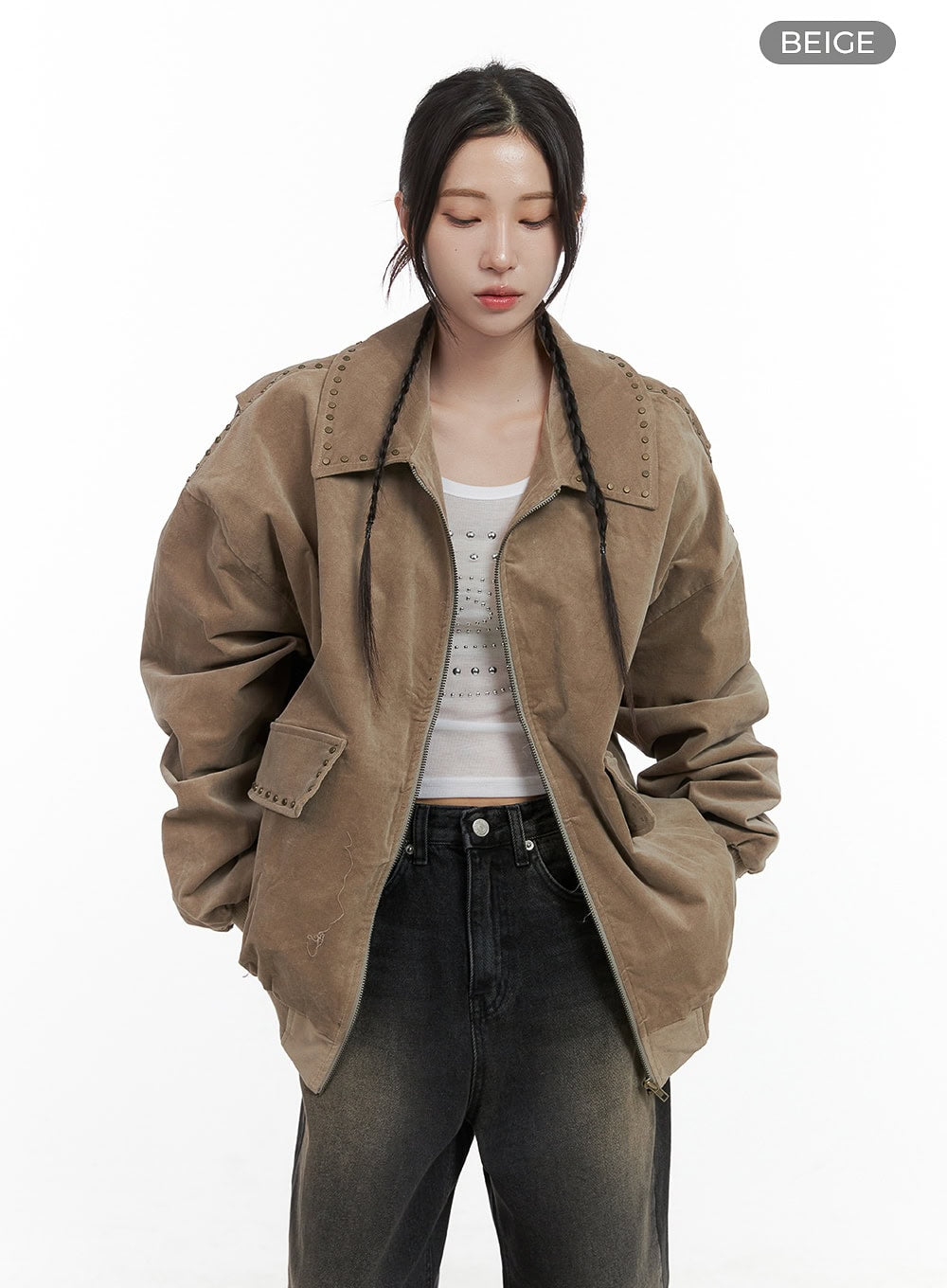 Studded Oversize Collar Jacket CO402