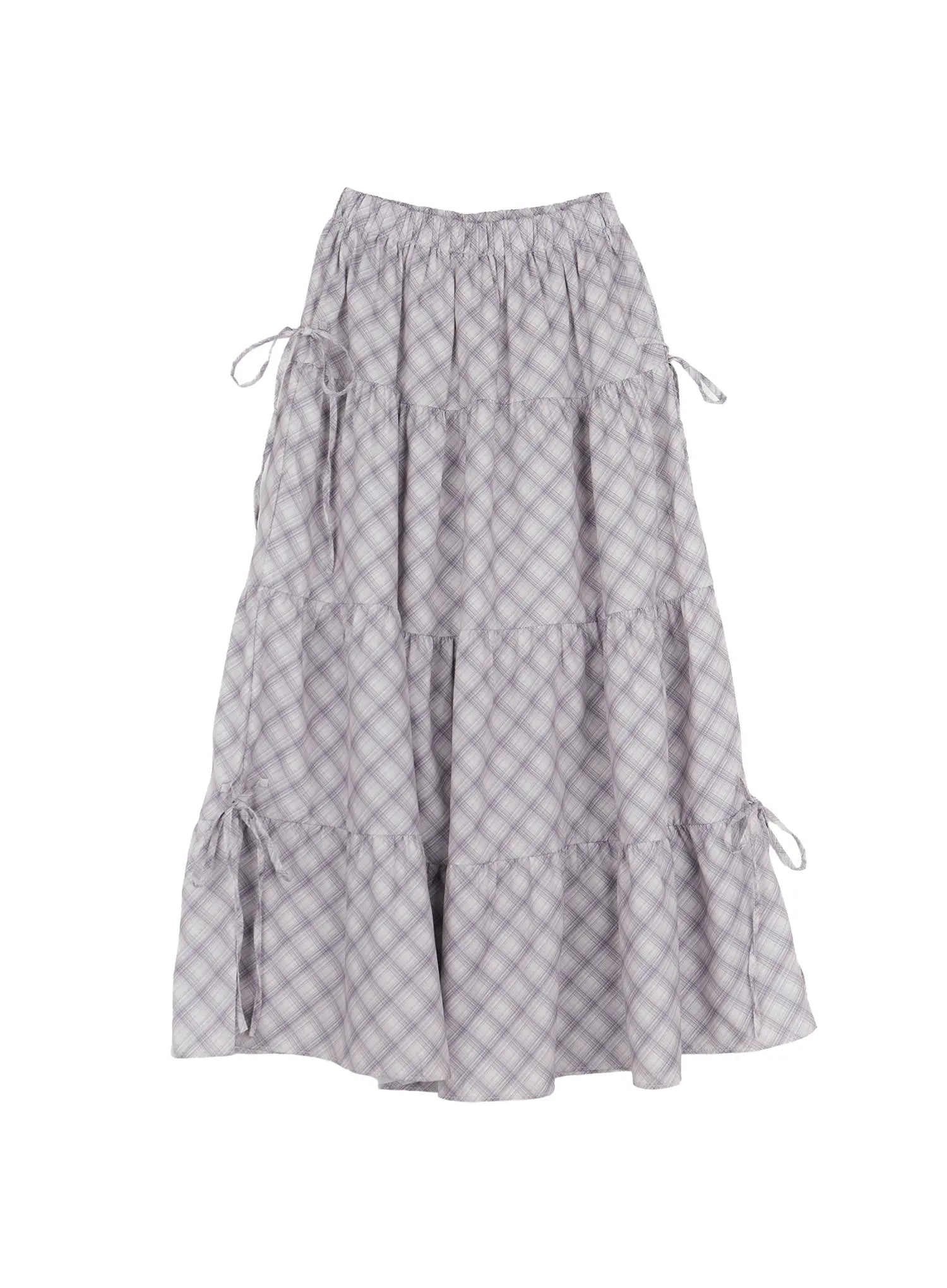 Plaid Maxi Skirt with Ribbon Details CG529